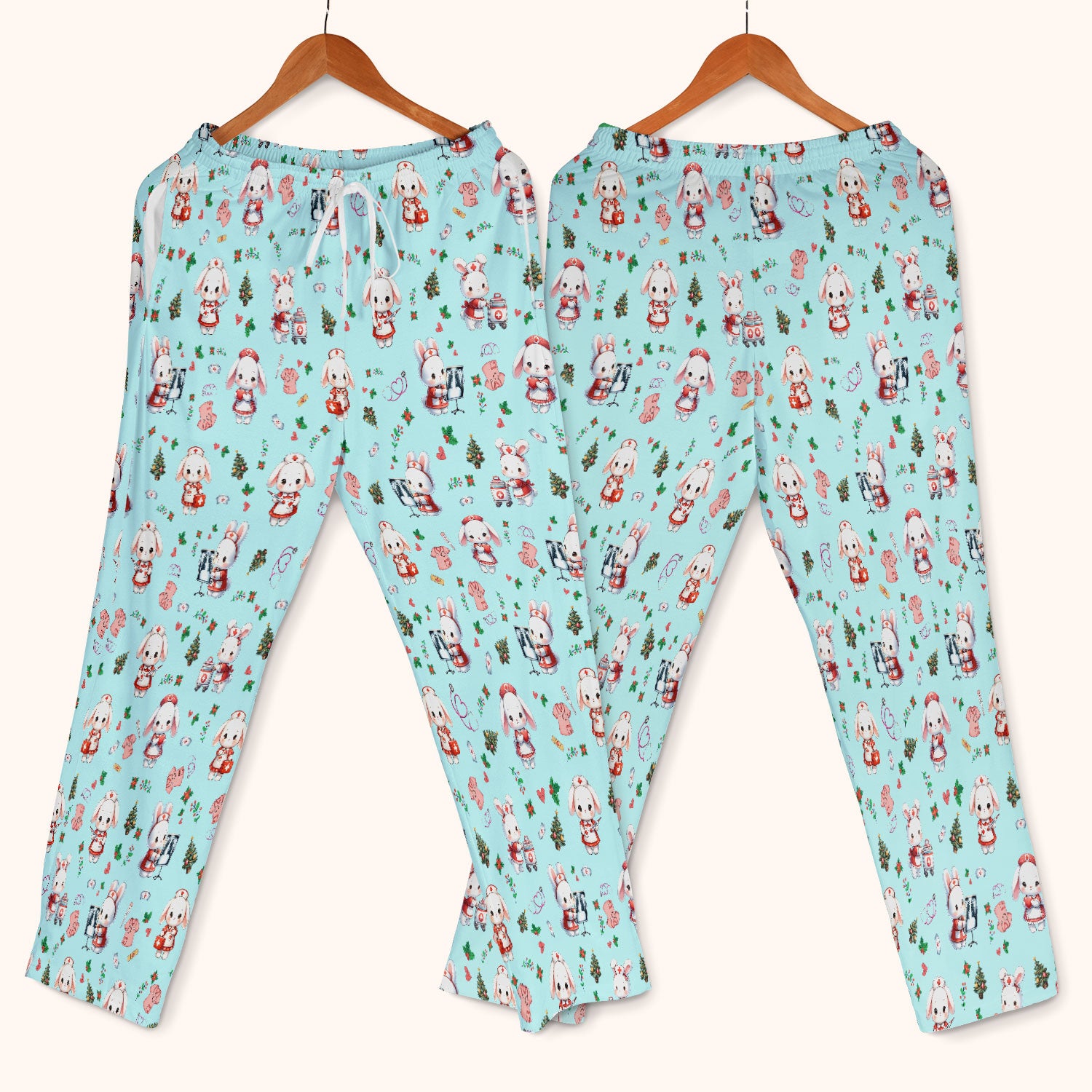 Cute Bunny Scrub Set for Nurse - Adorable Christmas Rabbit Pants and V Neck Top - Funny Holiday Medical Shirt Gift