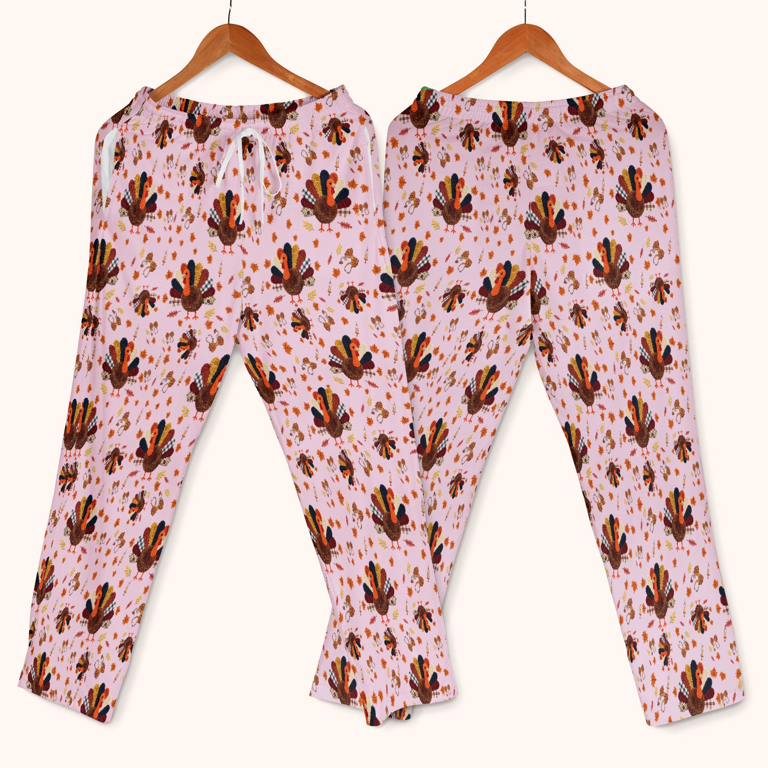 Funny Thanksgiving Nurse Scrub Sets - Fall Leaves and Pumpkin Scrub Pants and V Neck Top - Autumn Turkey Med Uniform