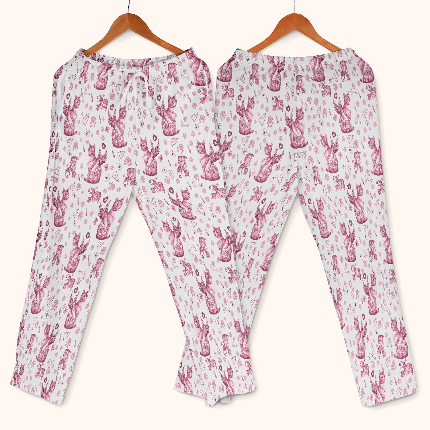 Toile de Jouy Cat Angel Scrub Set - Blue Vintage Nurse Pants and V Neck Top - French Style Medical Uniform for Women