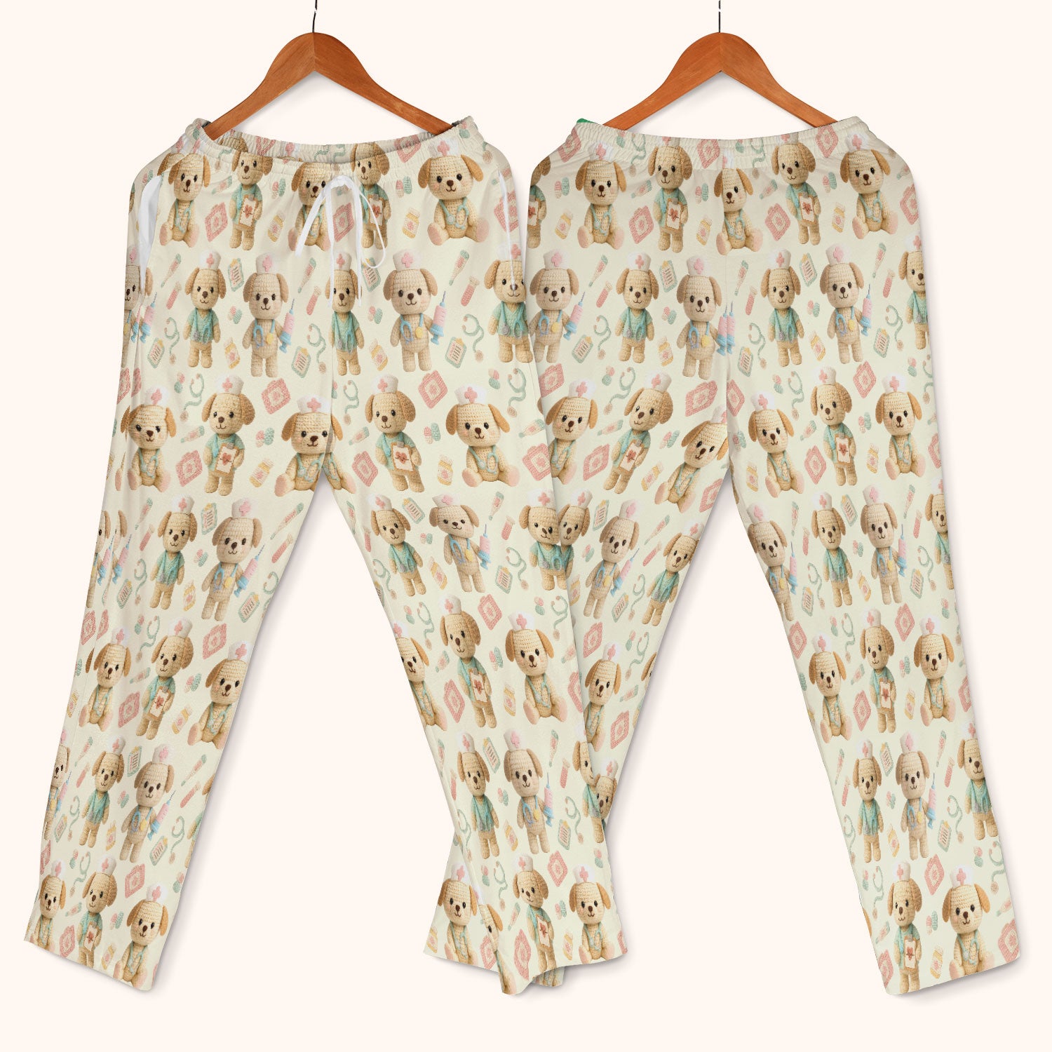 Cute Labrador Scrub Set for Nurse - Pastel Crochet Dog Scrubs Pants and V Neck Top - Adorable Puppy Med Uniform Gift for Women