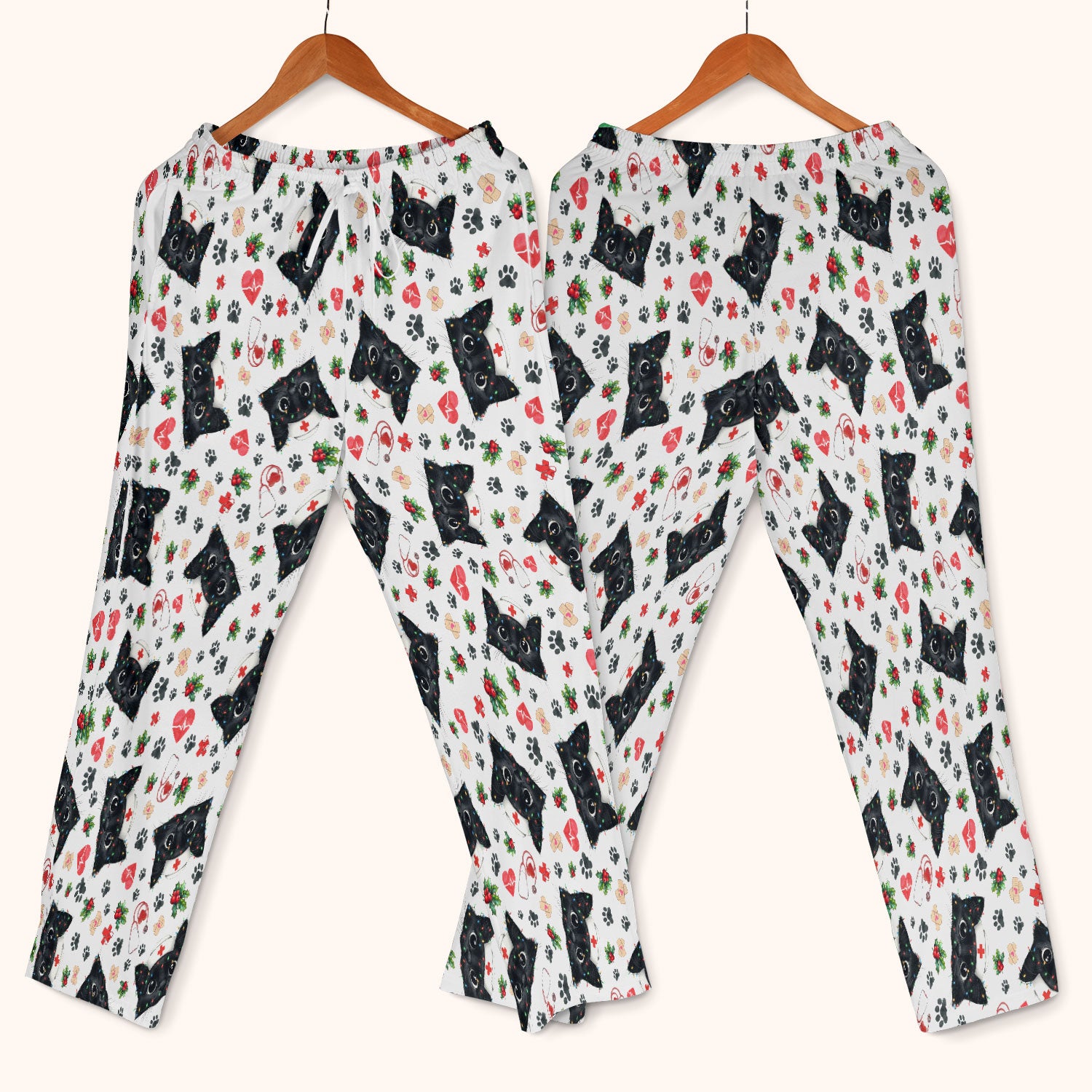 Black Cats Comfortable Scrubs for Nurses - Cute Kittens Christmas Scrubs Pants and V Neck Top - Breathable Med Uniform Gift for Women