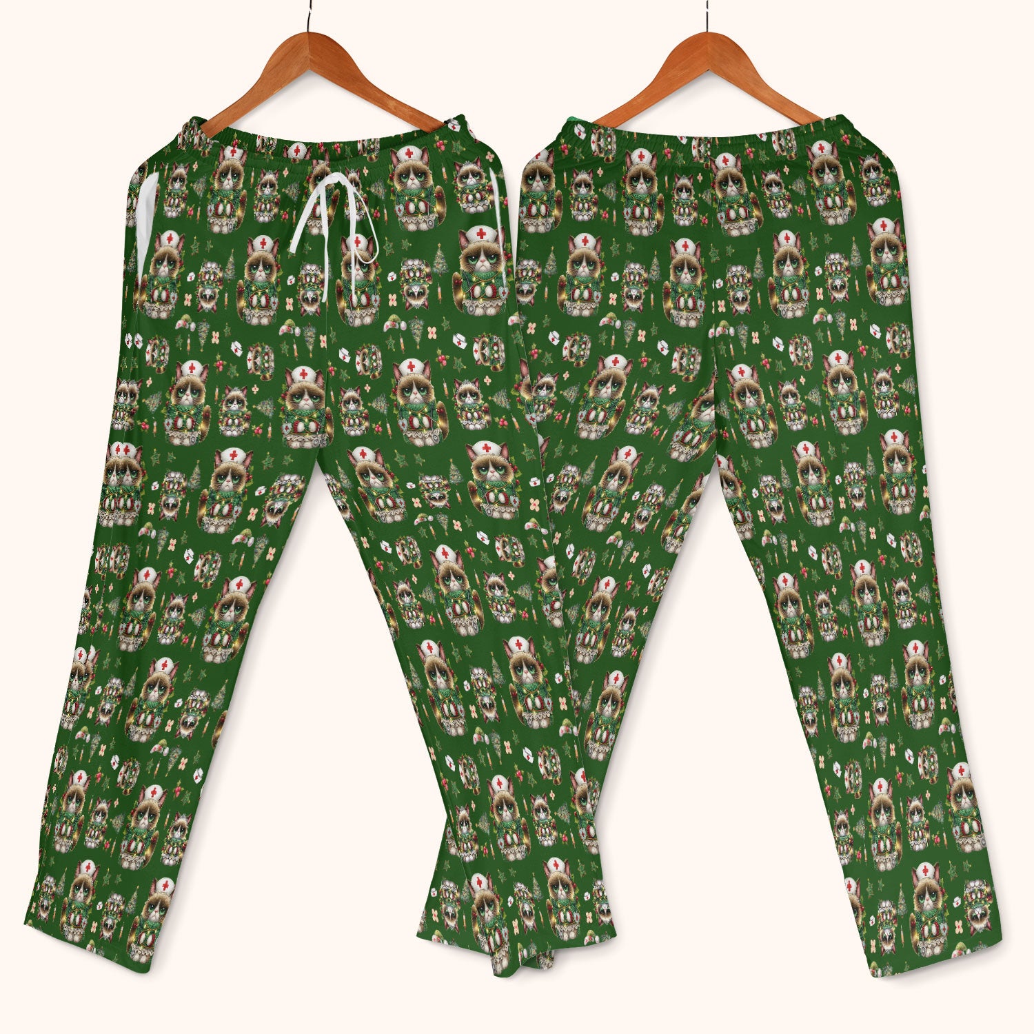 Christmas Nurse Scrub Set - Funny Cat Nursing Scrubs Pants and V Neck Top - Cute Holiday Medical Uniform for Women RN LPN CNA