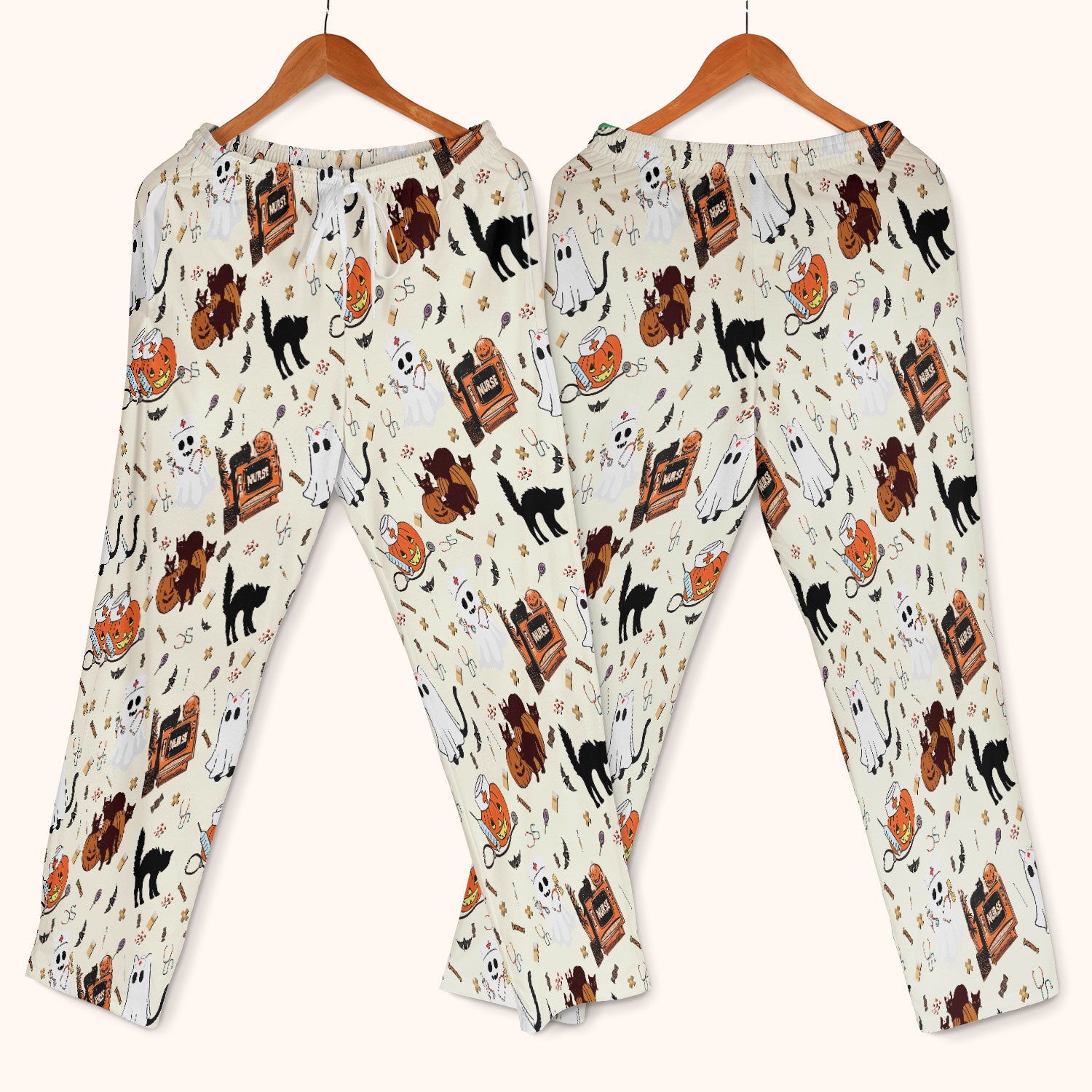 Halloween Scrub Set for Nurse - Cute Pumpkin Ghost Cat Medical Pants and V Neck Top - Spooky Uniform for Women RN CNA LPN