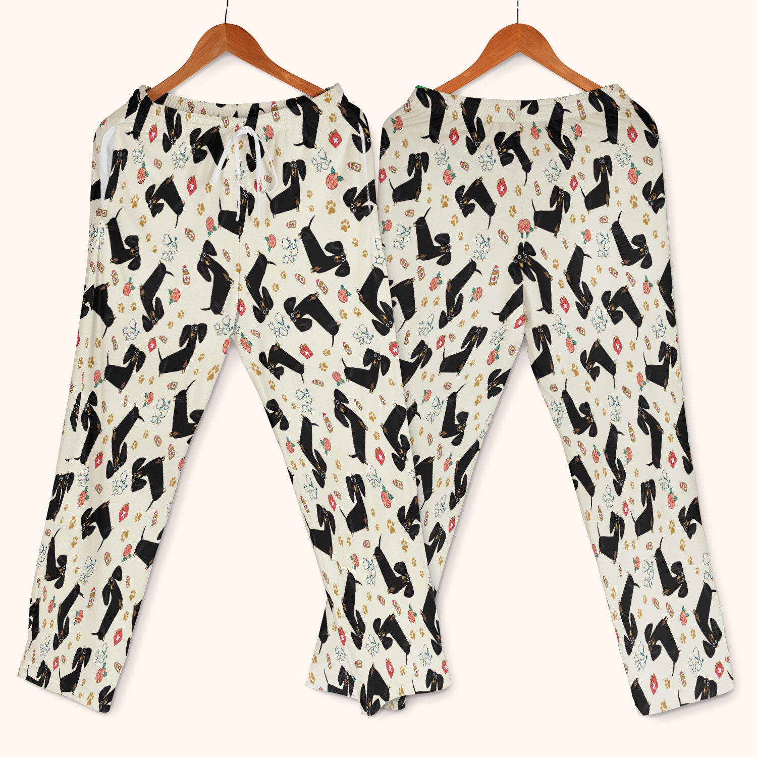 Funny Black Dachshund Scrub Set for Nurses - Cute Wiener Dog Scrubs Pants and V Neck Top - Puppy Lover Nursing Gift for Women