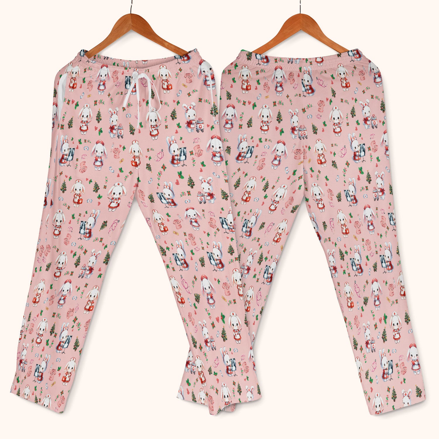 Cute Bunny Scrub Set for Nurse - Adorable Christmas Rabbit Pants and V Neck Top - Funny Holiday Medical Shirt Gift