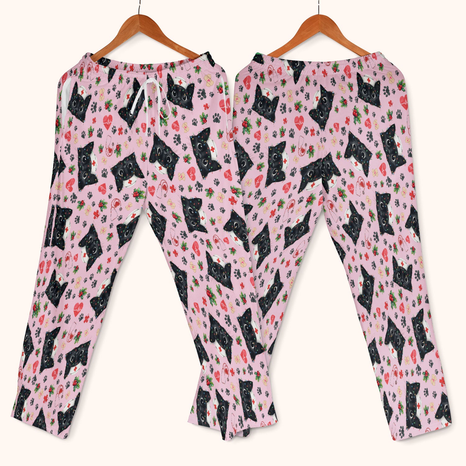 Funny Cats Scrub Set for Nurses - Black Kittens Christmas Scrubs Pants and V Neck Top - Jolly Medical Uniform Gift for RN CNA LPN