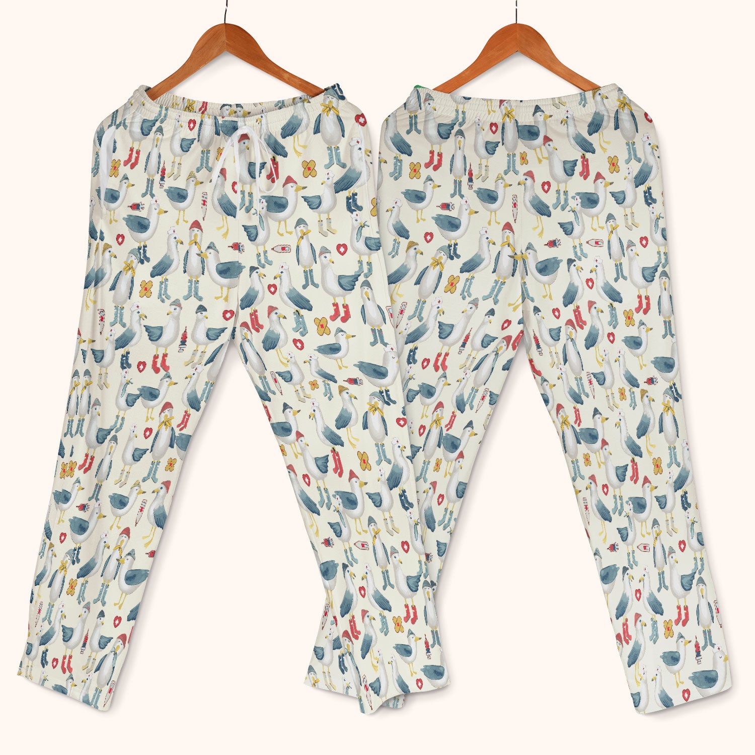 Funny Seagull Nurse Scrub Set - Cute Bird with Medical Icons Scrubs Pants and V Neck Top - Comfortable Scrubs for Women