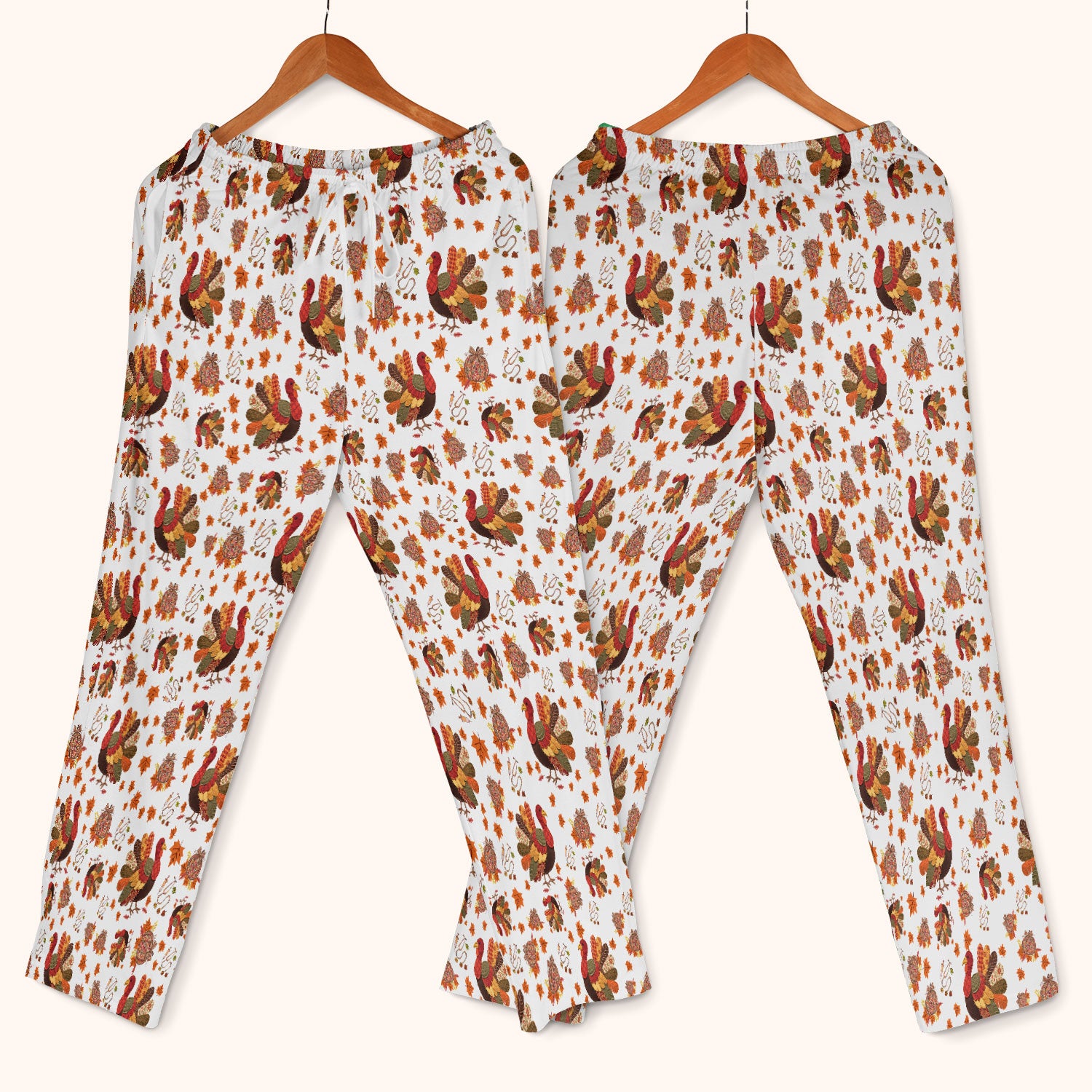 Thanksgiving Turkey Nurse Scrub Sets for Women - Fall Leaves Scrub Pants and V Neck Top - Autumn Nursing Uniform