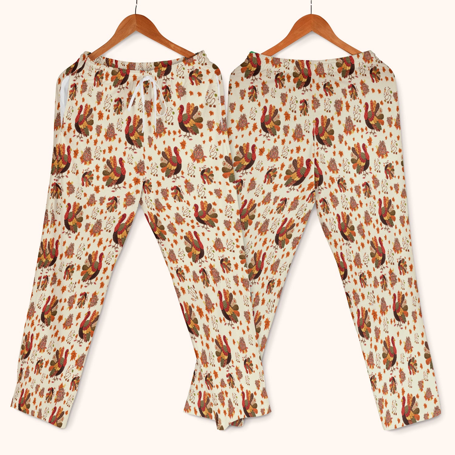 Fall Leaves Thanksgiving Women's Scrub Set - Comfortable Scrub Pants and V Neck Top - Funny Turkey Nursing Uniform