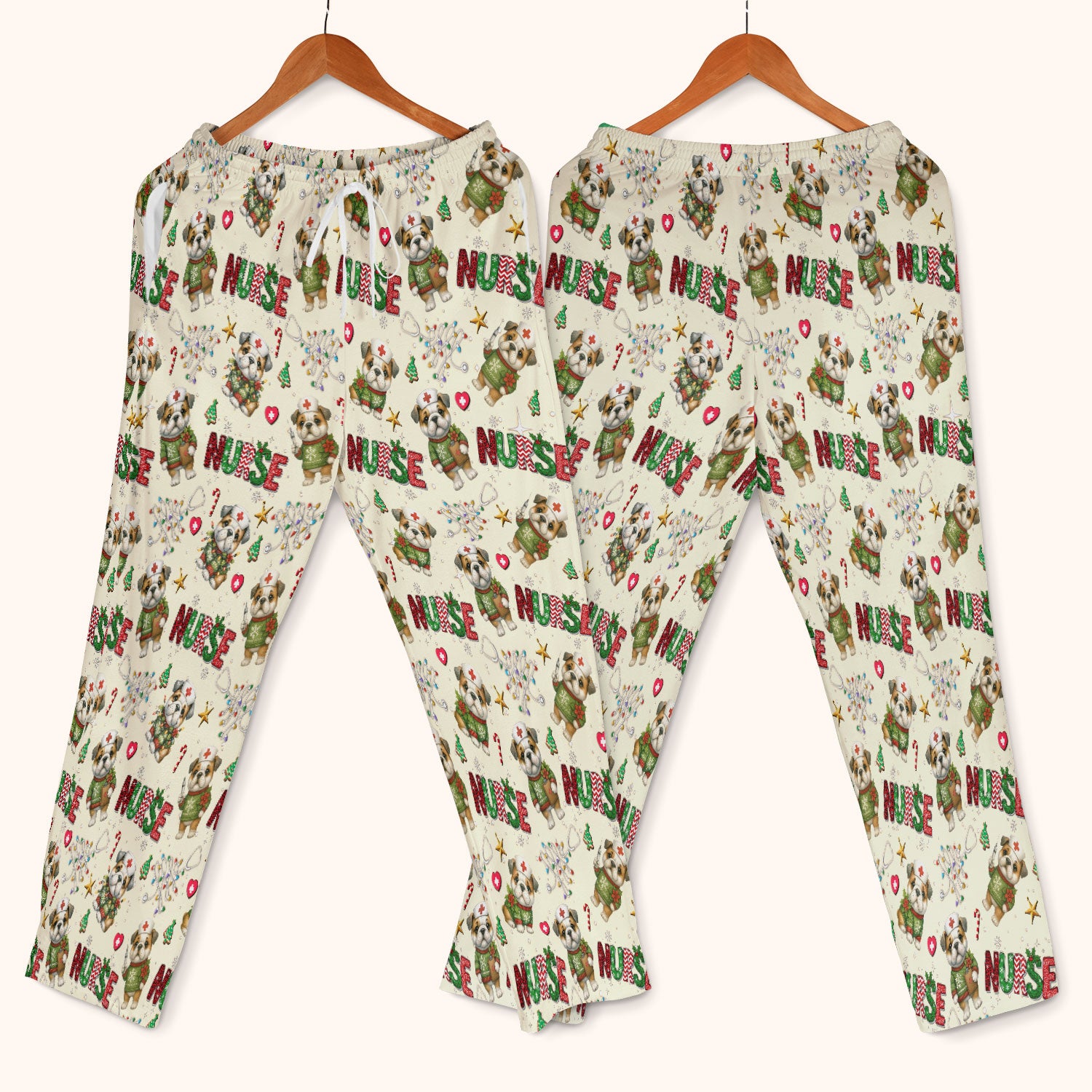 Bulldog Christmas Nurse Scrub Set - Funny Dog Scrubs Pants and V Neck Top - Cute Holiday Medical Uniform