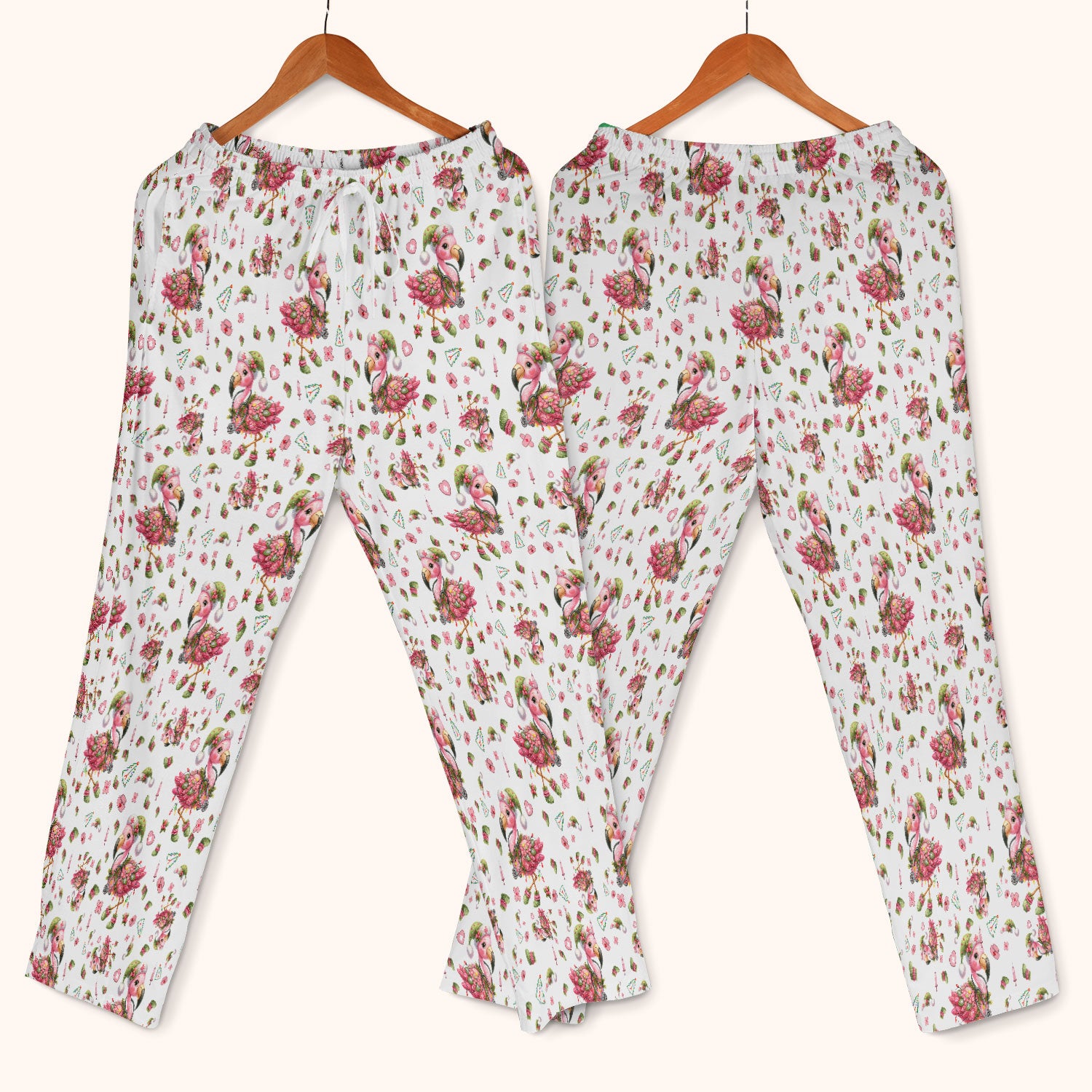 Pink Flamingo Christmas Scrub Set - Cute Flamingo Scrubs Pants and V Neck Top - Fun Christmas Medical Uniform