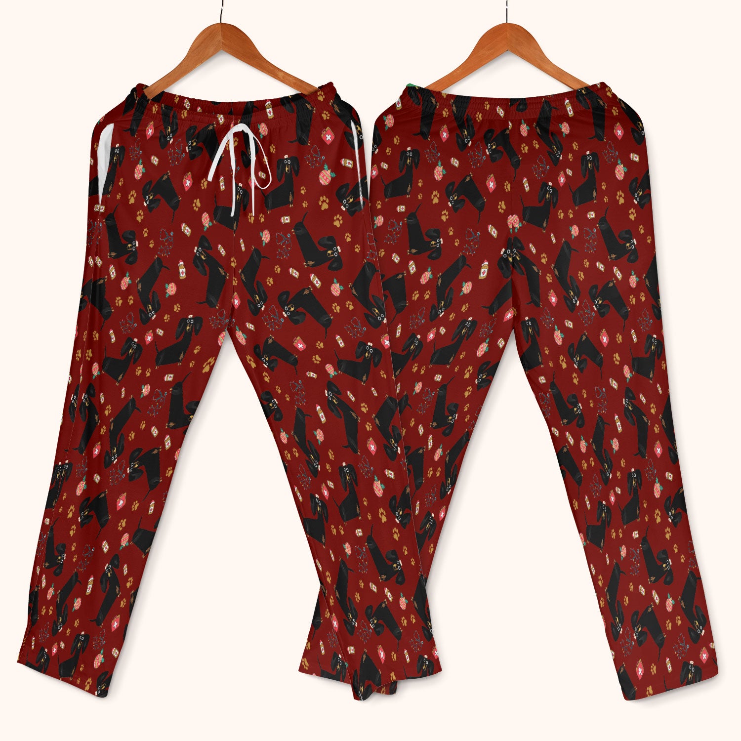 Funny Wiener Dog Scrub Sets for Nurses - Cute Black Dachshund Pants and V Neck Top - Dog Lover Nursing Uniform Gift for Women