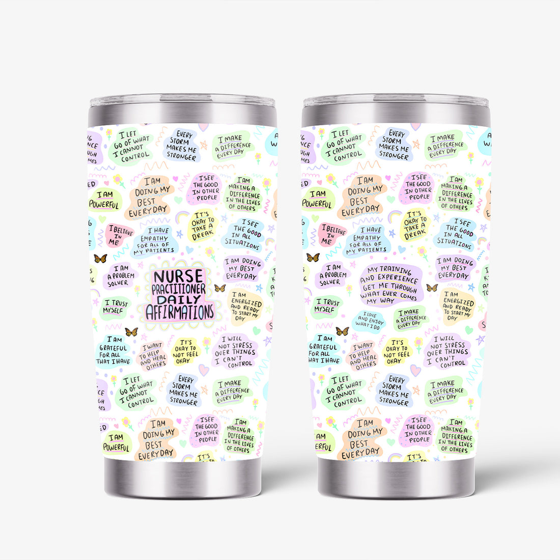 Personalized Nurse Affirmation Tumbler - Colorful Motivational Quotes Design - Thoughtful Gift for RN LPN CNA Women