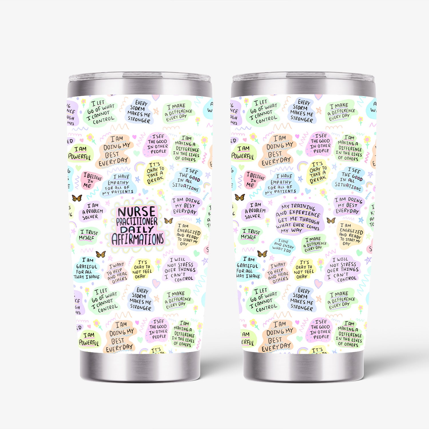Personalized Nurse Affirmation Tumbler - Colorful Motivational Quotes Design - Thoughtful Gift for RN LPN CNA Women