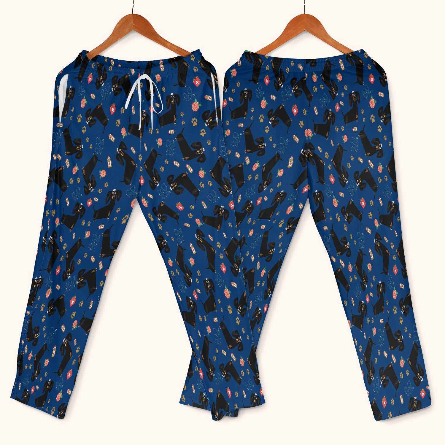 Funny Wiener Dog Scrub Sets for Nurses - Cute Black Dachshund Pants and V Neck Top - Dog Lover Nursing Uniform Gift for Women