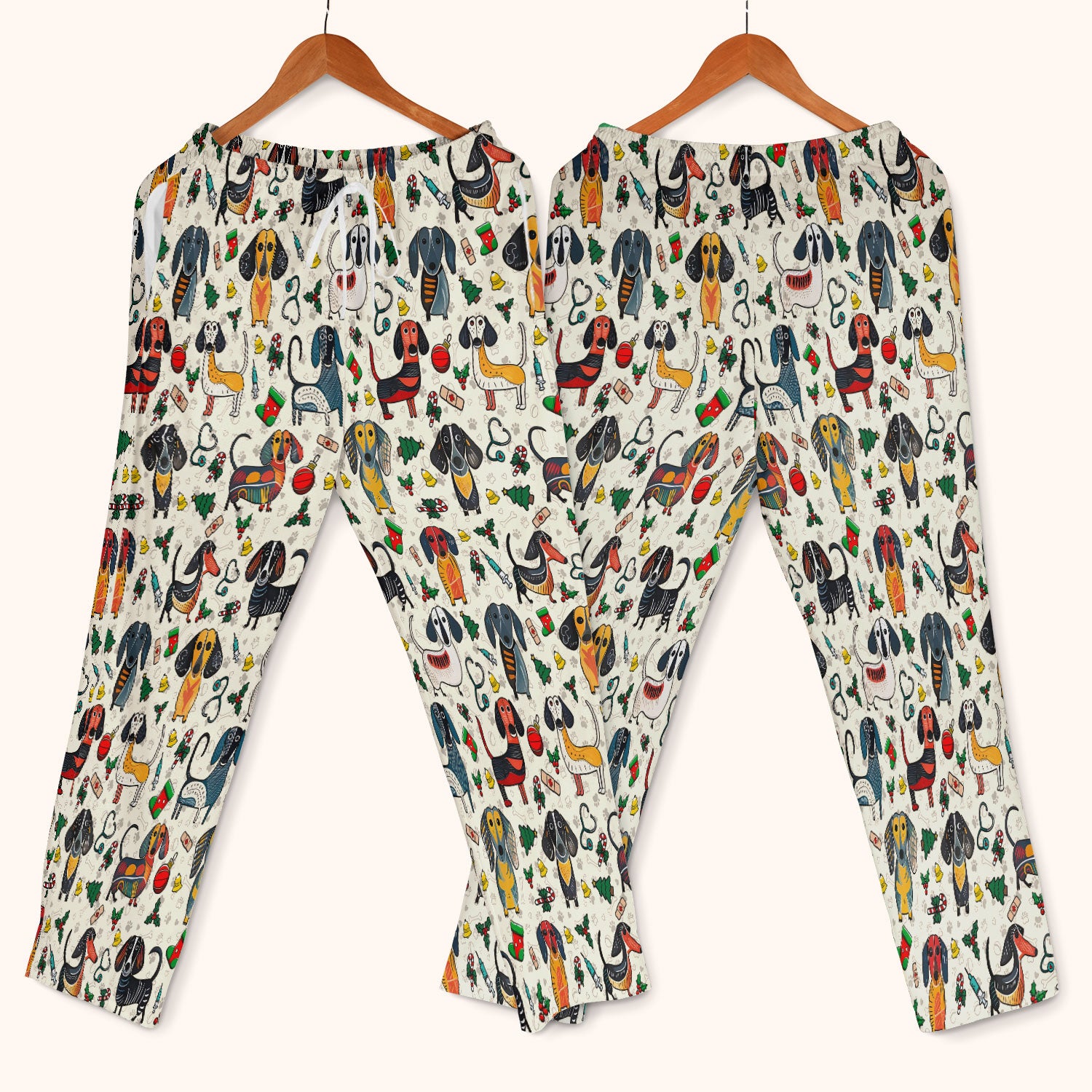 Christmas Wiener Dog Scrub Set - Funny Sausage Dog Pants and V Neck Top - Holiday Medical Uniform