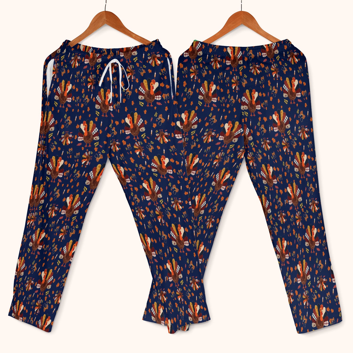 Funny Thanksgiving Nurse Scrub Sets - Fall Leaves and Pumpkin Scrub Pants and V Neck Top - Autumn Turkey Med Uniform