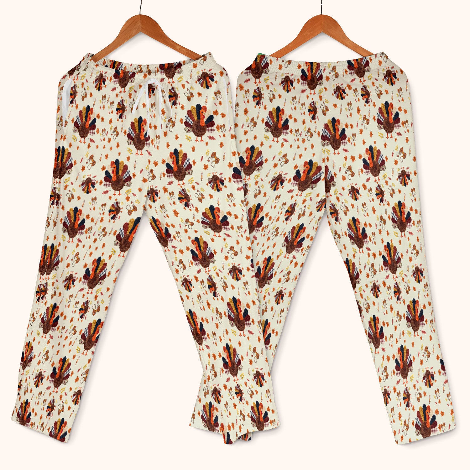 Funny Thanksgiving Nurse Scrub Sets - Fall Leaves and Pumpkin Scrub Pants and V Neck Top - Autumn Turkey Med Uniform