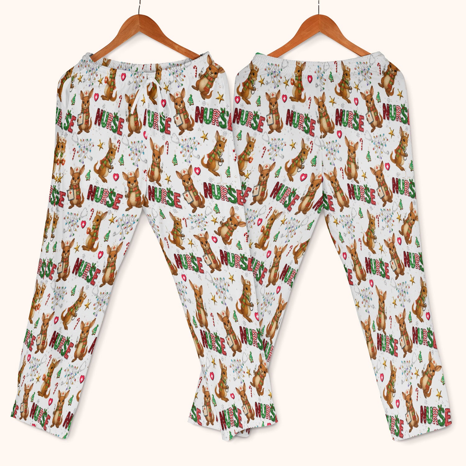 Aussie Kangaroo Christmas Scrub Set - Funny Holiday Nurse Shirt and Pants for Women - Cute Animal Medical Uniform