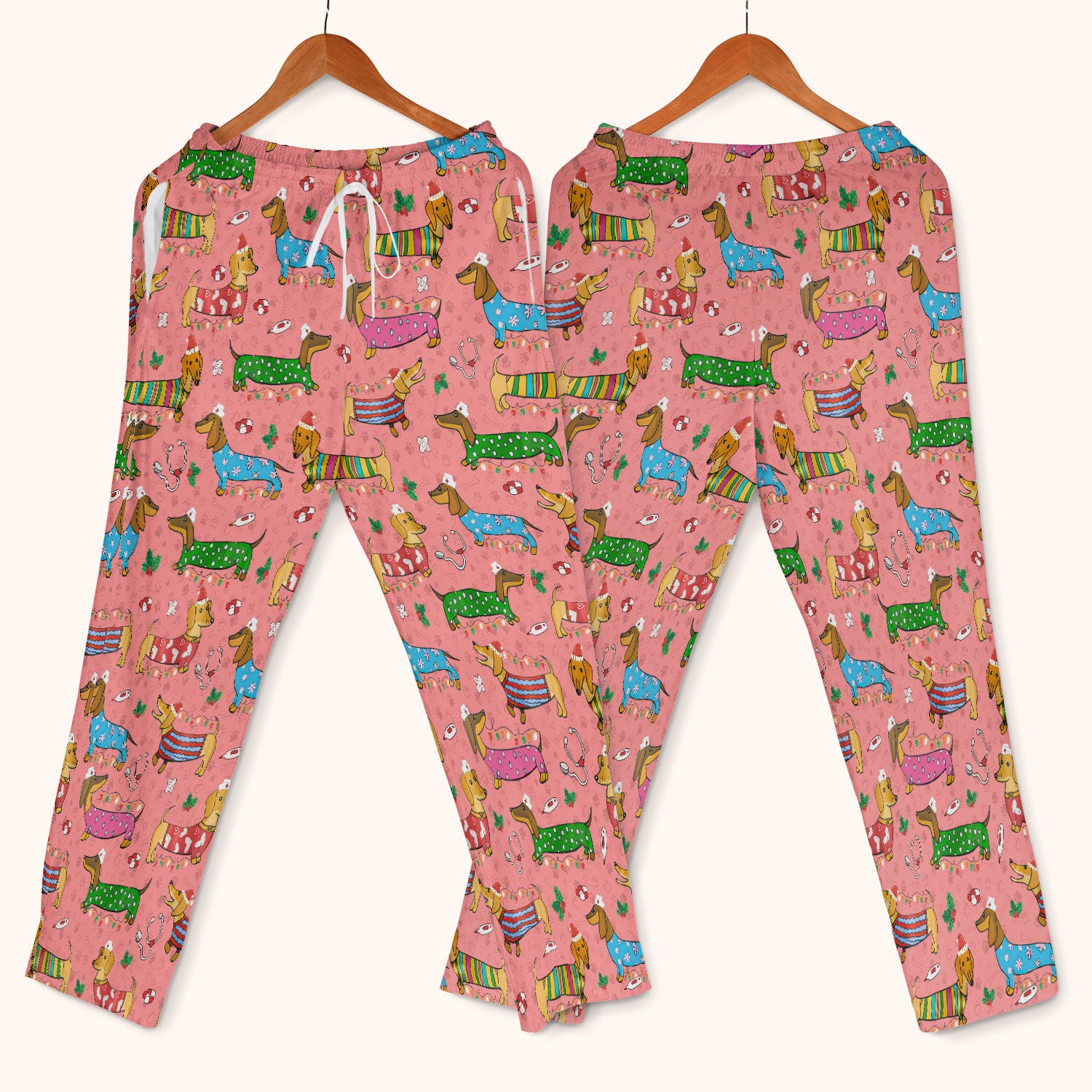 Christmas Scrub Set for Women - Funny Dachshund Scrubs Pants and V Neck Top - Cute Holiday Medical Uniform Gift for RN LPN CNA