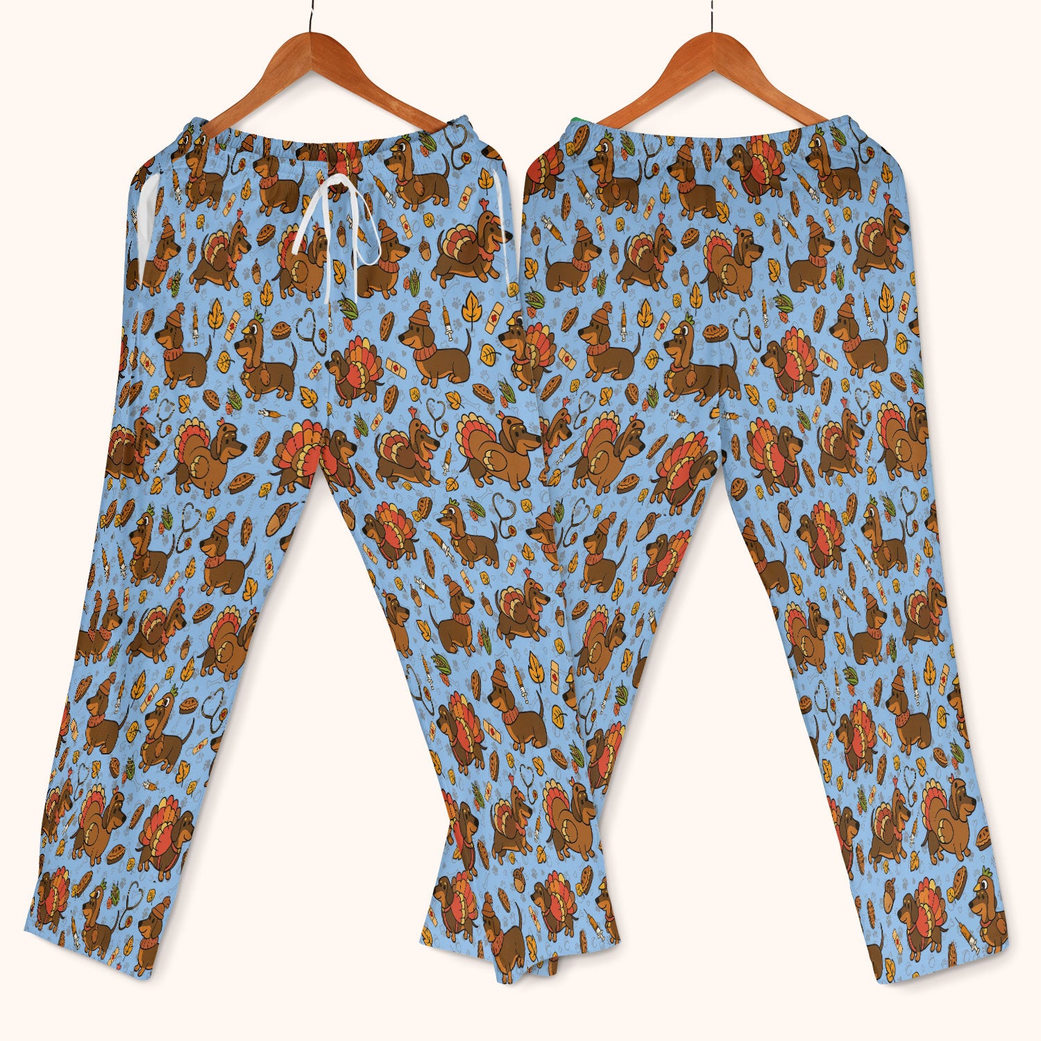 Thanksgiving Wiener Dog Scrub Set - Funny Dachshund Turkey Scrubs Pants and V Neck Top - Fall Winter Gift for Women