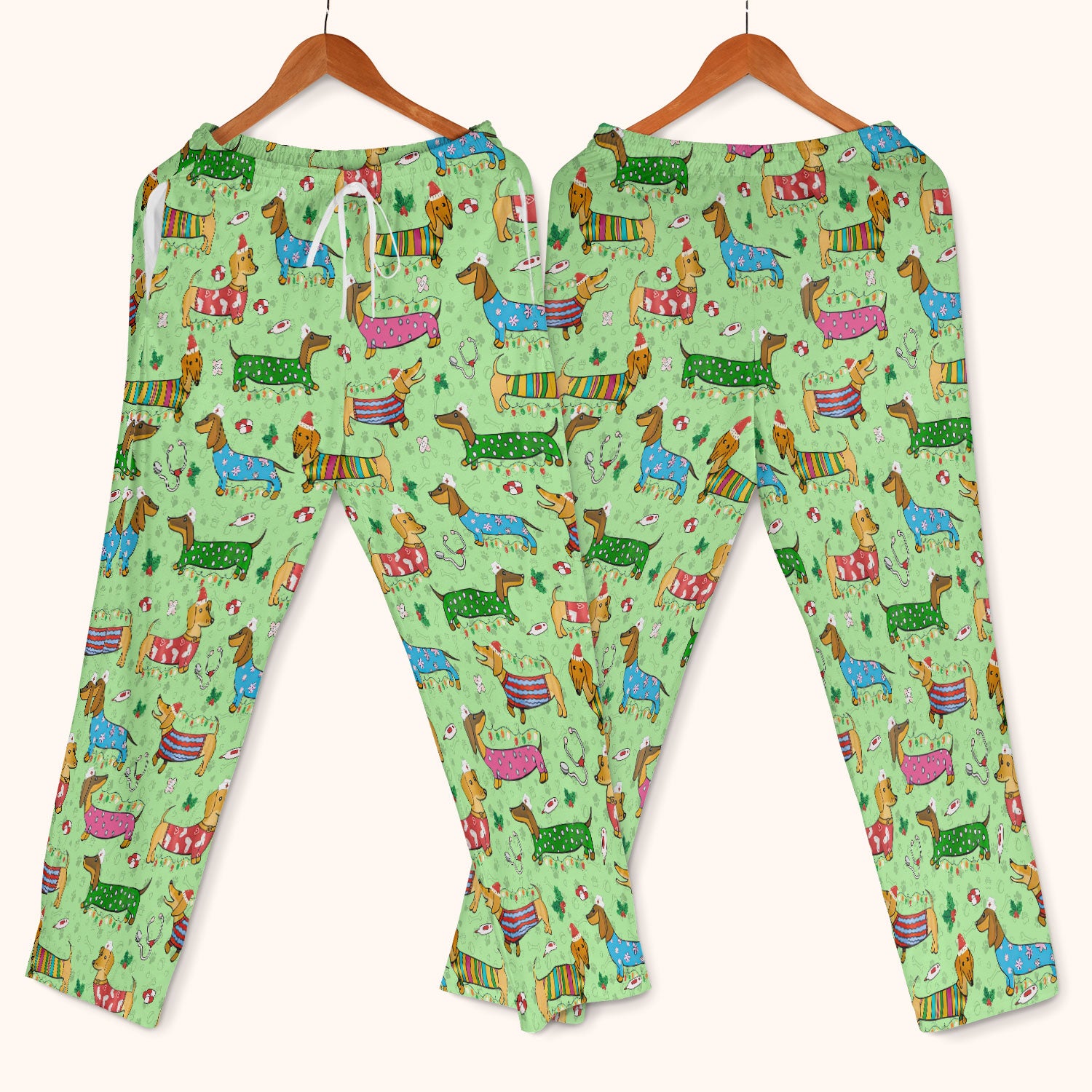 Christmas Scrub Set for Women - Funny Dachshund Scrubs Pants and V Neck Top - Cute Holiday Medical Uniform Gift for RN LPN CNA