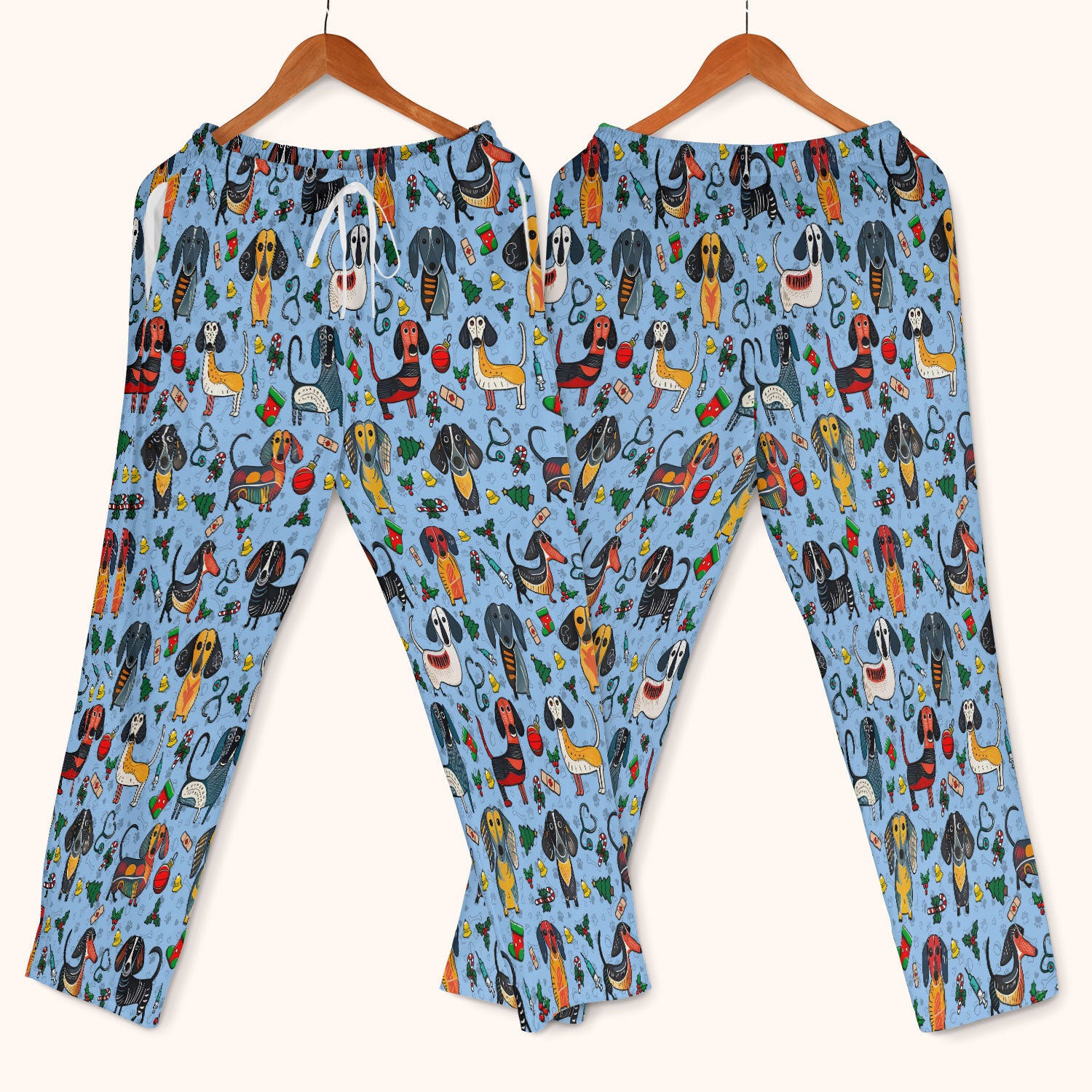 Christmas Wiener Dog Scrub Set - Funny Sausage Dog Pants and V Neck Top - Holiday Medical Uniform