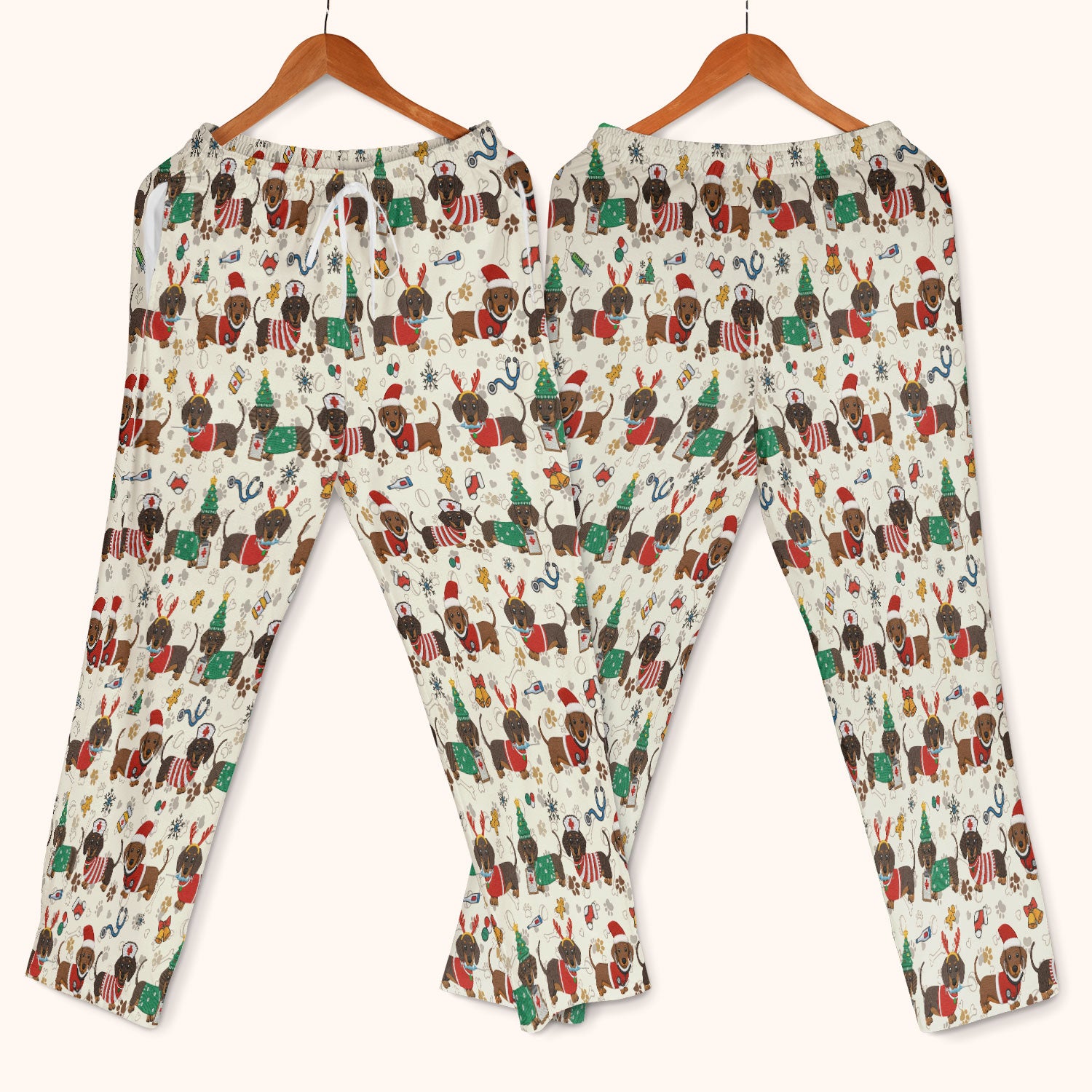 Christmas Dachshund Scrub Set for Nurses - Cute Wiener Dog Scrubs Pants and V Neck Top - Cute Puppy Med Uniform Gift for Women