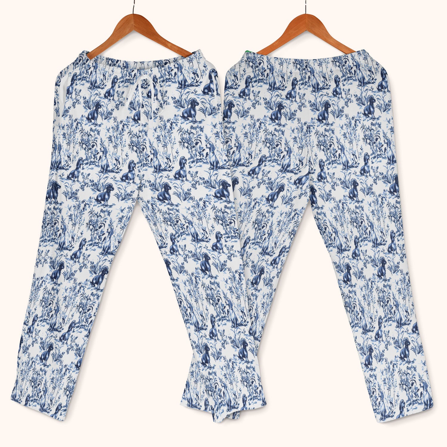 Toile de Jouy Dog Scrub Set – Elegant Blue Dachshund Pattern – Cute Medical Uniform for Nurses, Vets, and Animal Care Workers