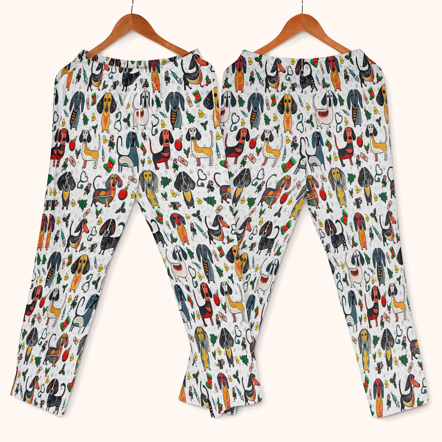Dachshund Christmas Scrub Set - Cute Wiener Dog Pants and V Neck Top - Holiday Medical Uniform