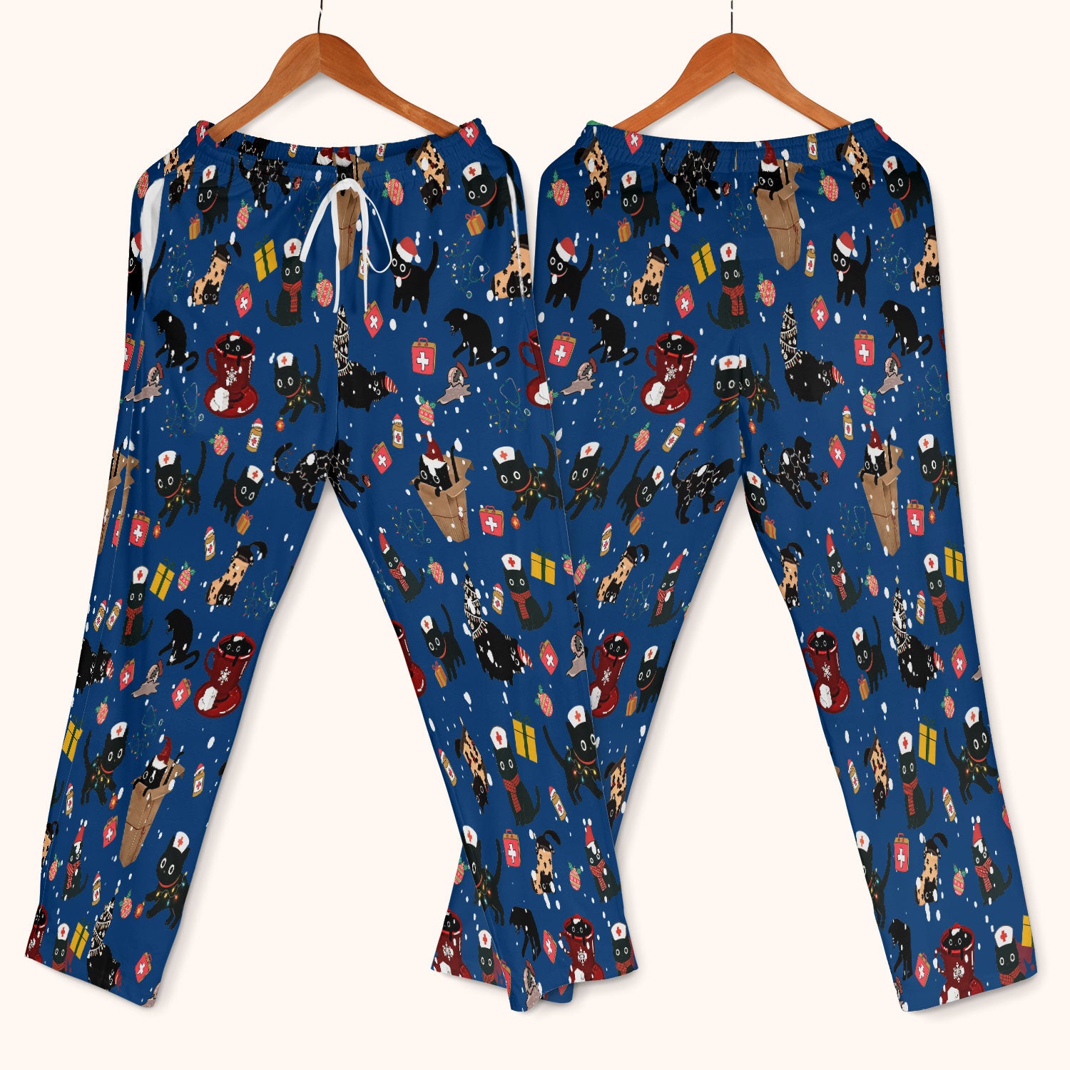 Christmas Cat Scrub Set for Nurse - Funny Black Cats Scrubs Pants and V Neck Top - Cute Holiday Medical Uniform for Women