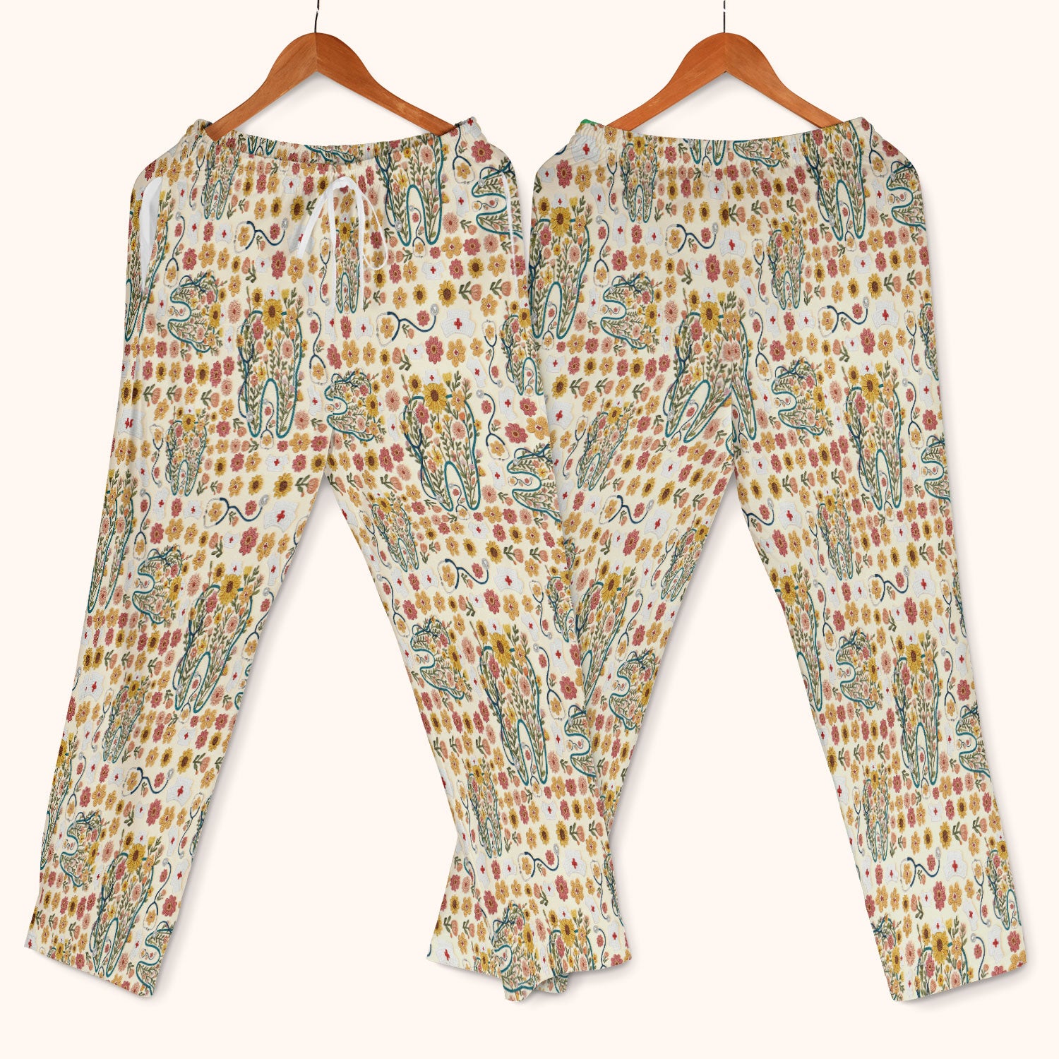 Boho Floral Tooth Scrub Set - Aesthetic Dental Scrubs Pants and V Neck - Cute Flower Tooth Medical Uniform - Hygienist Christmas Gift