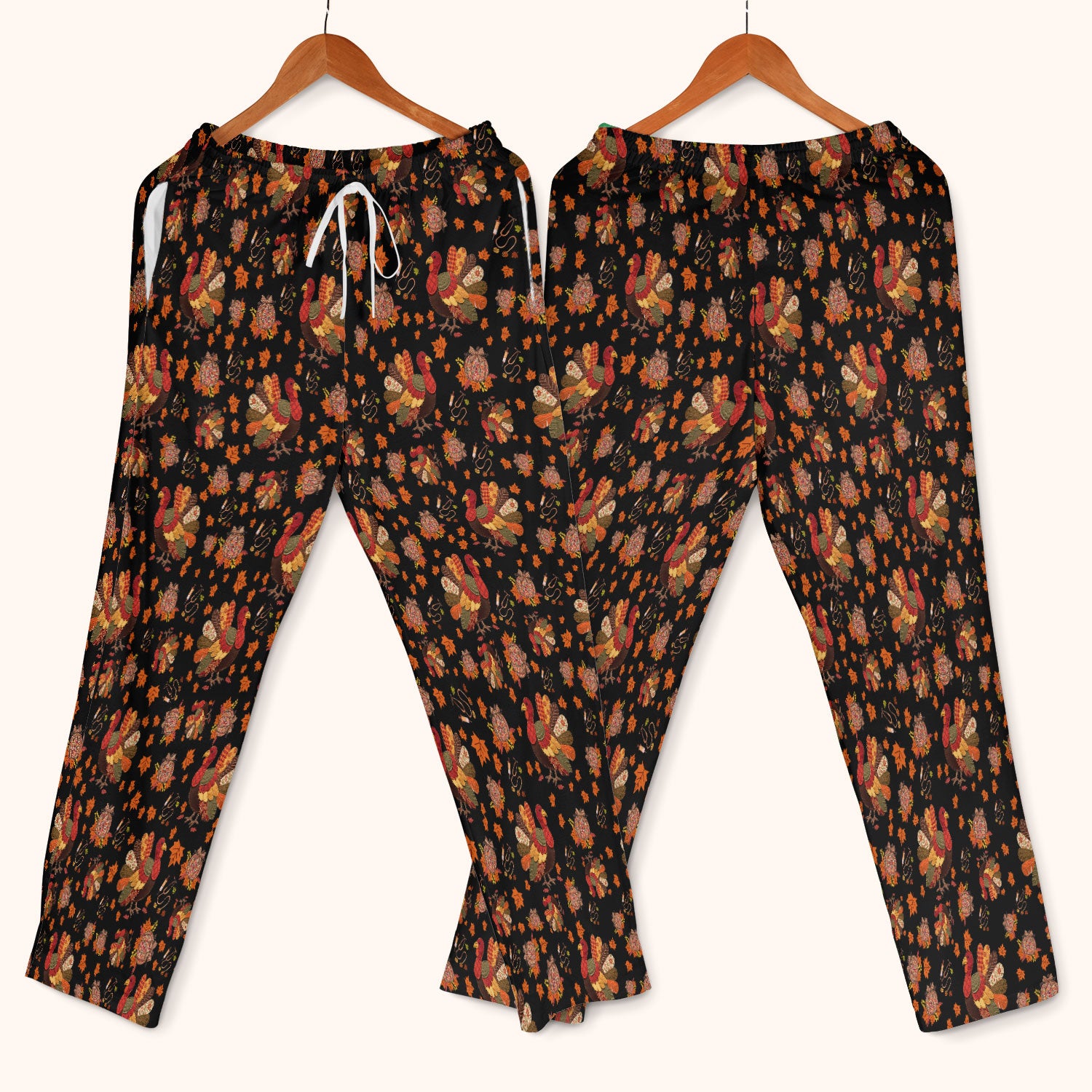 Thanksgiving Turkey Nurse Scrub Sets for Women - Fall Leaves Scrub Pants and V Neck Top - Autumn Nursing Uniform