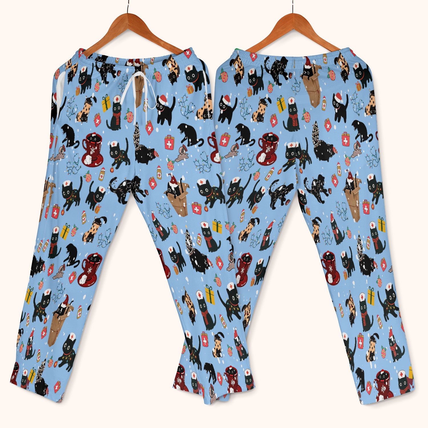 Funny Cat Scrub Sets for Women - Christmas Black Cats Pants and V Neck Top - Breathable Fabrics Nursing Uniform