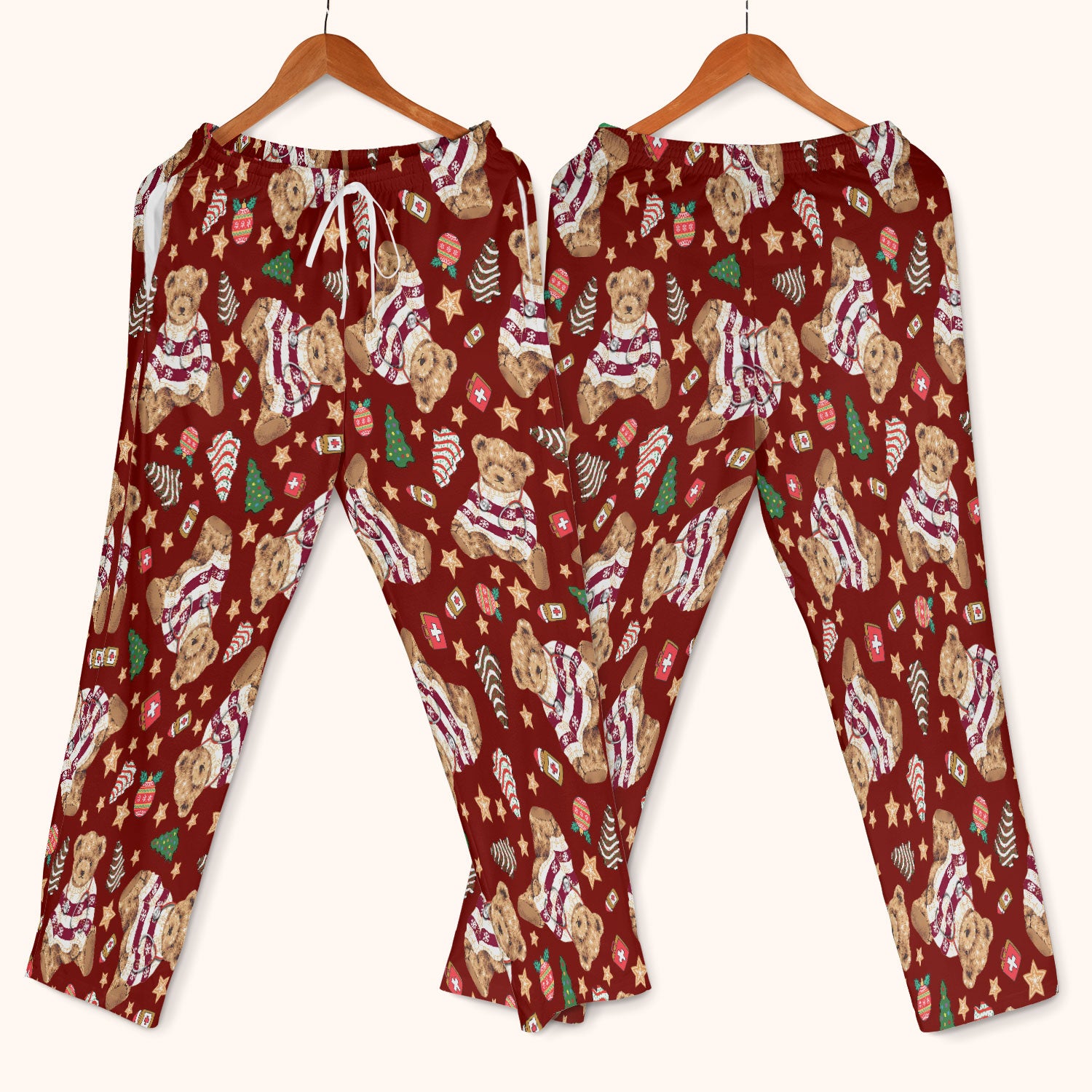 Teddy Bear Christmas Scrub Set - Festive Scrubs Pants and V Neck Top for Women - Gift for Nurses RN CNA LPN