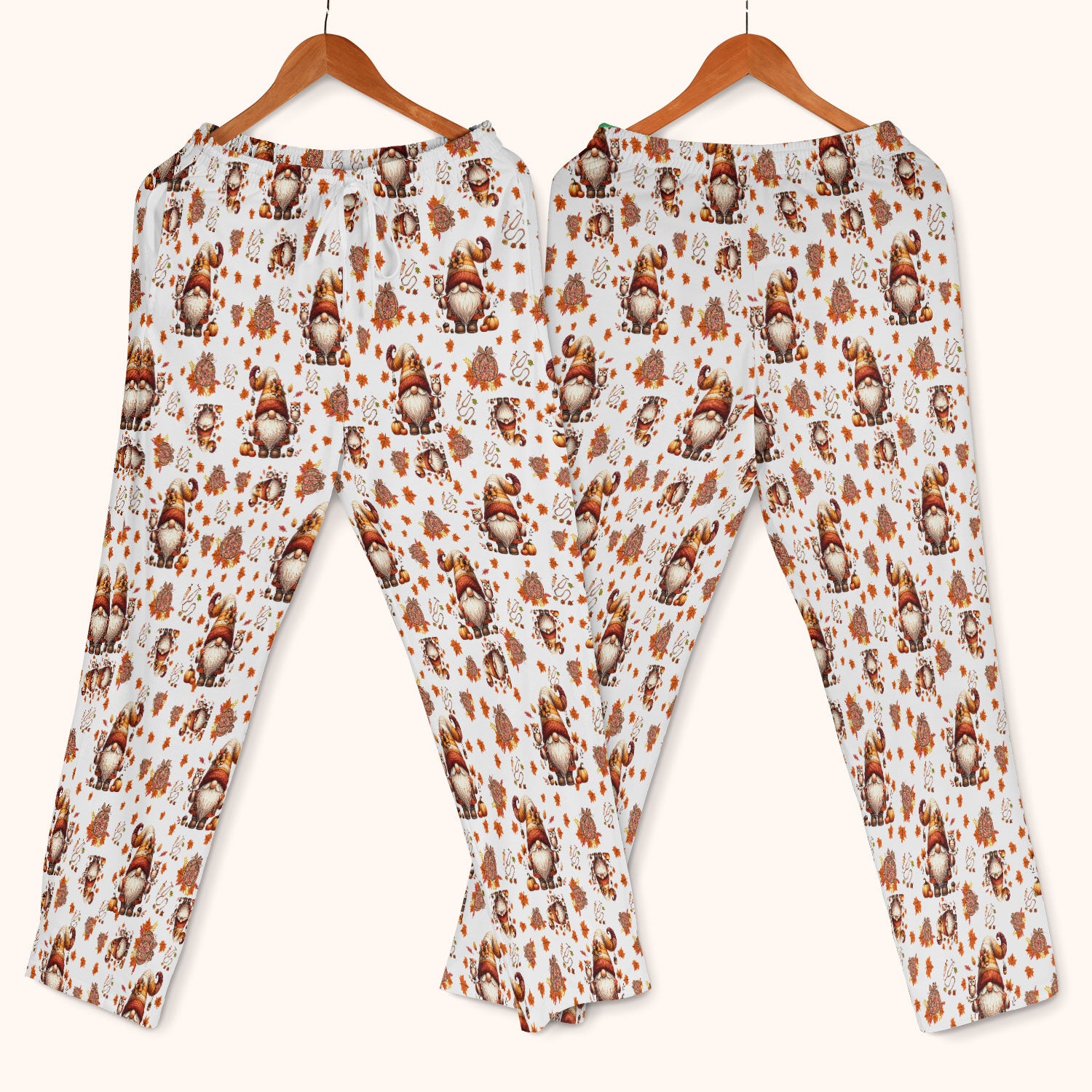 Fall Gnome Women's Scrub Sets - Autumn Leaves Pumpkin Scrub Pants and V Neck Top - Thanksgiving Nursing Uniform
