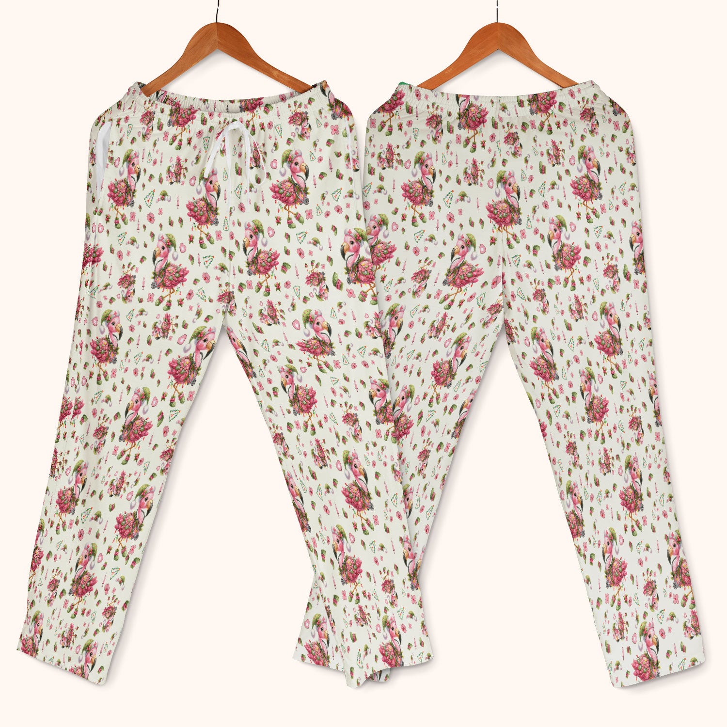 Pink Flamingo Christmas Scrub Set - Cute Flamingo Scrubs Pants and V Neck Top - Fun Christmas Medical Uniform