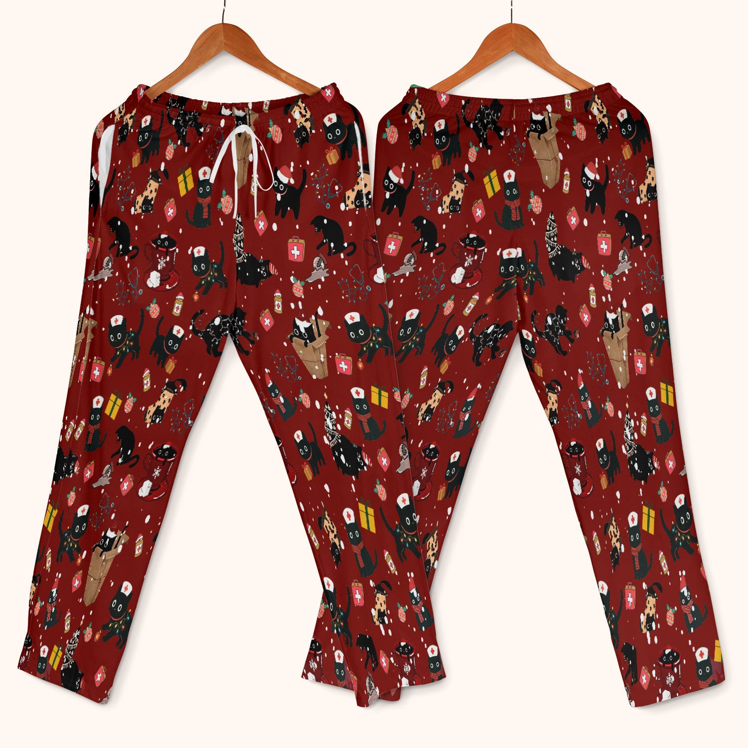 Christmas Cat Scrub Set for Nurse - Funny Black Cats Scrubs Pants and V Neck Top - Cute Holiday Medical Uniform for Women