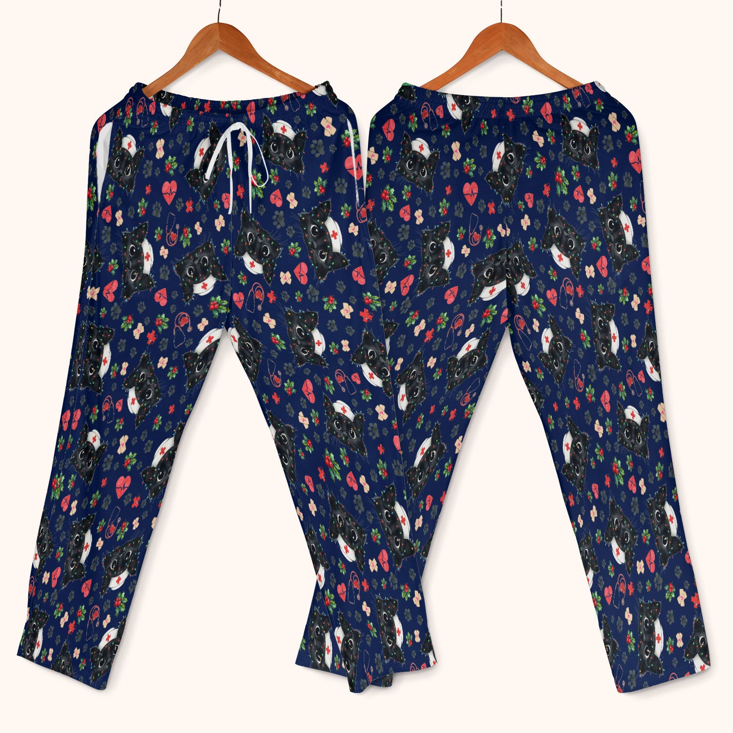 Black Cats Comfortable Scrubs for Nurses - Cute Kittens Christmas Scrubs Pants and V Neck Top - Breathable Med Uniform Gift for Women