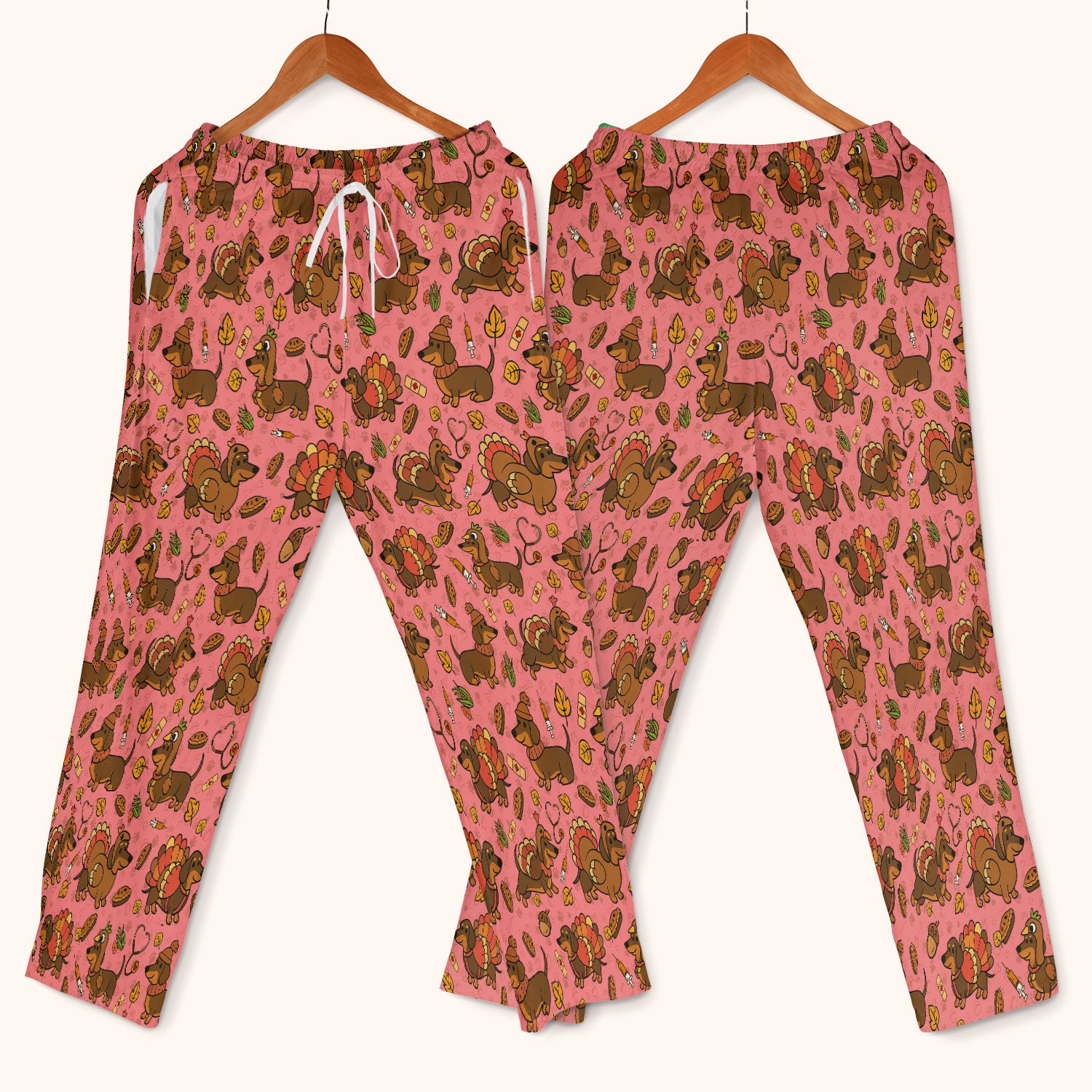 Thanksgiving Wiener Dog Scrub Set - Funny Dachshund Turkey Scrubs Pants and V Neck Top - Fall Winter Gift for Women