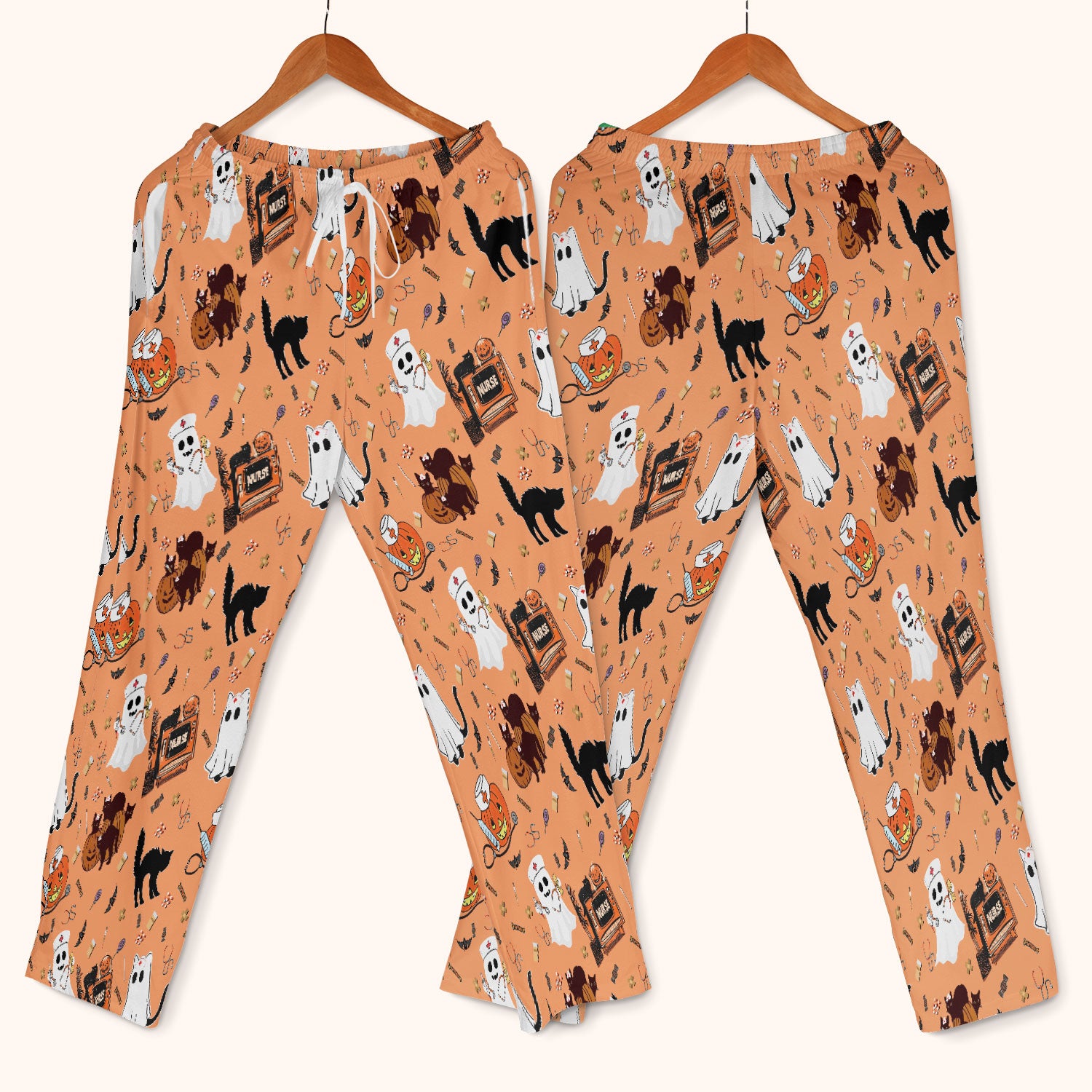 Halloween Scrub Set for Nurse - Cute Pumpkin Ghost Cat Medical Pants and V Neck Top - Spooky Uniform for Women RN CNA LPN