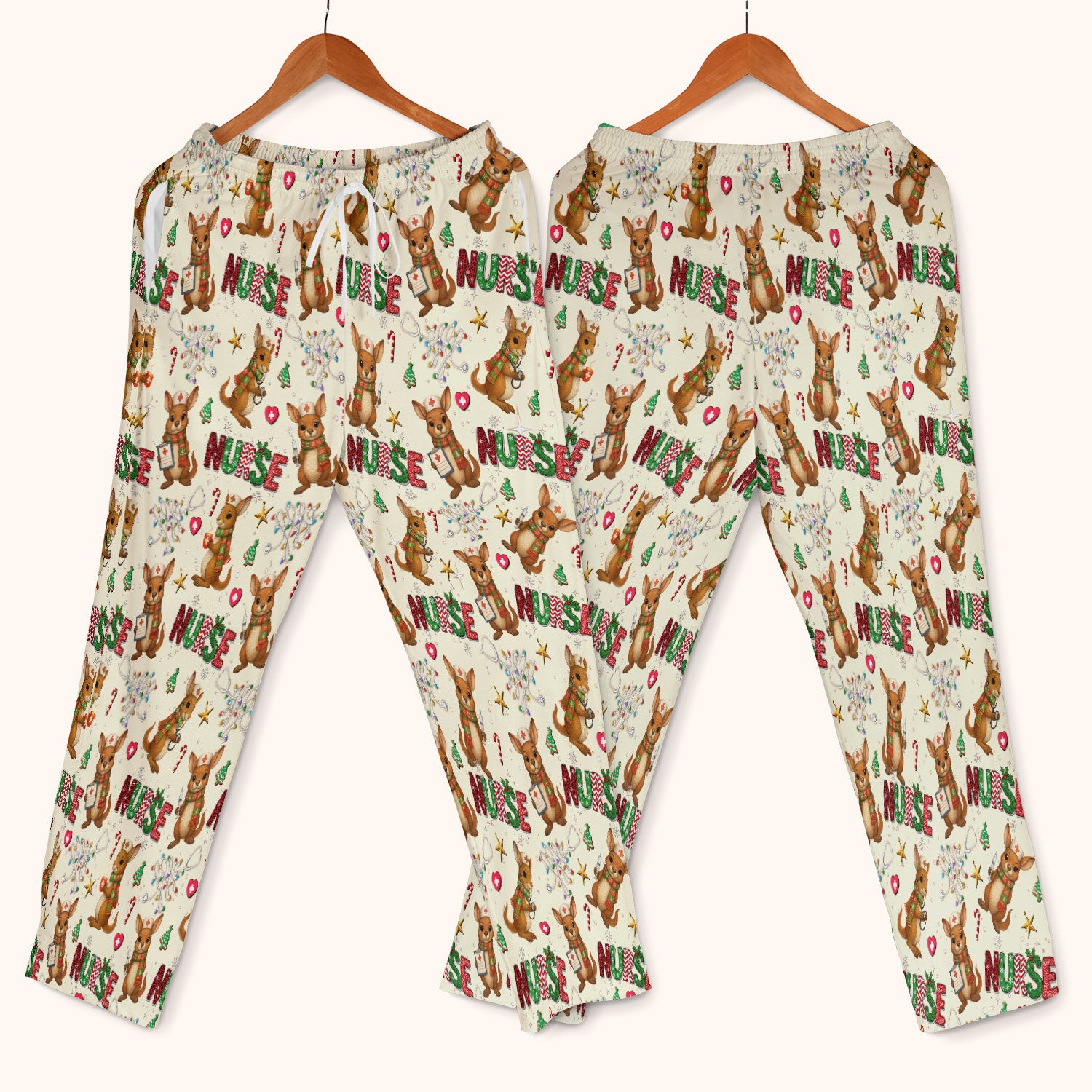 Aussie Kangaroo Christmas Scrub Set - Funny Holiday Nurse Shirt and Pants for Women - Cute Animal Medical Uniform