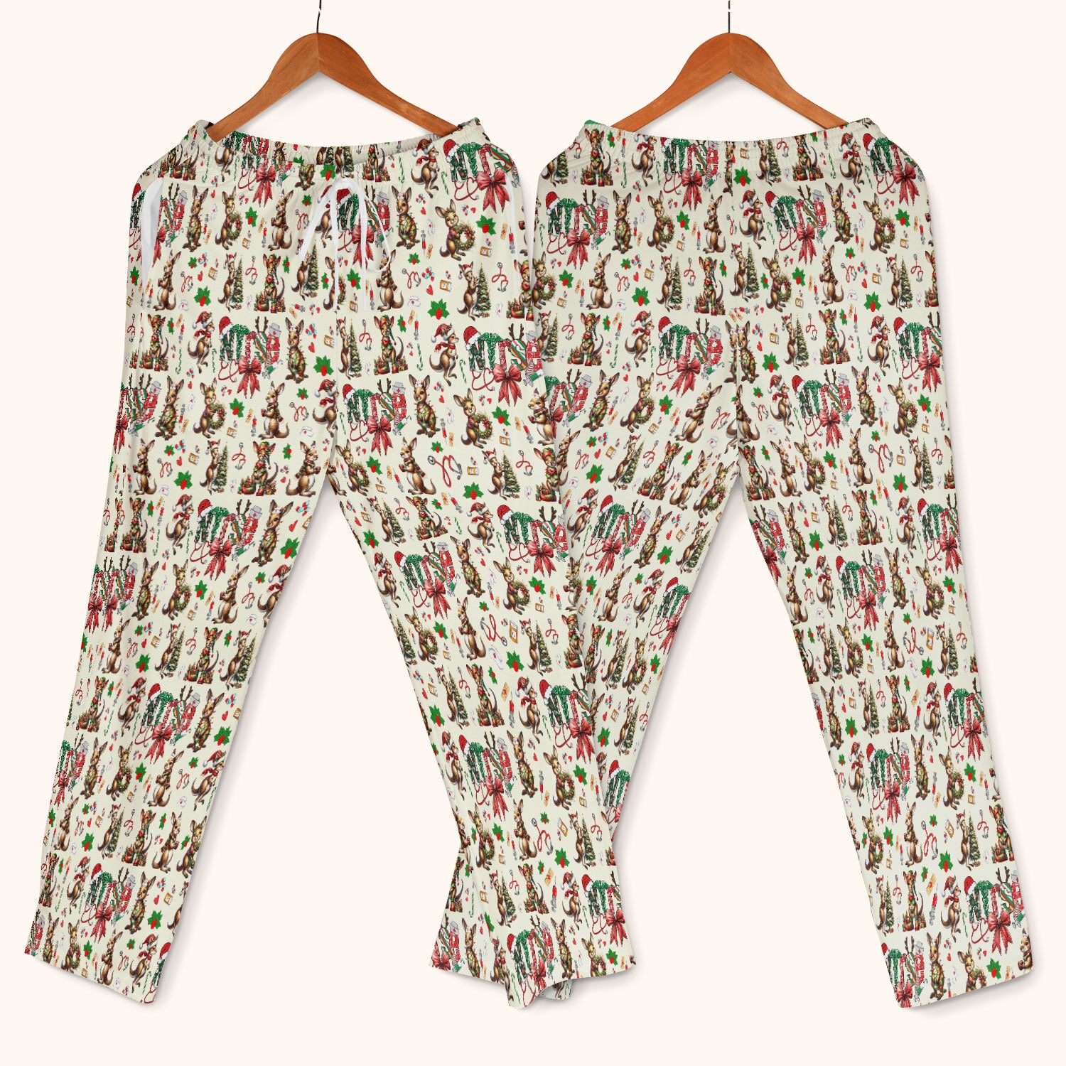 Whimsical Kangaroo Christmas Scrub Set – Festive Australian Animals Holiday Pattern – Cute Medical Uniform for Nurses, Vets & Healthcare Workers
