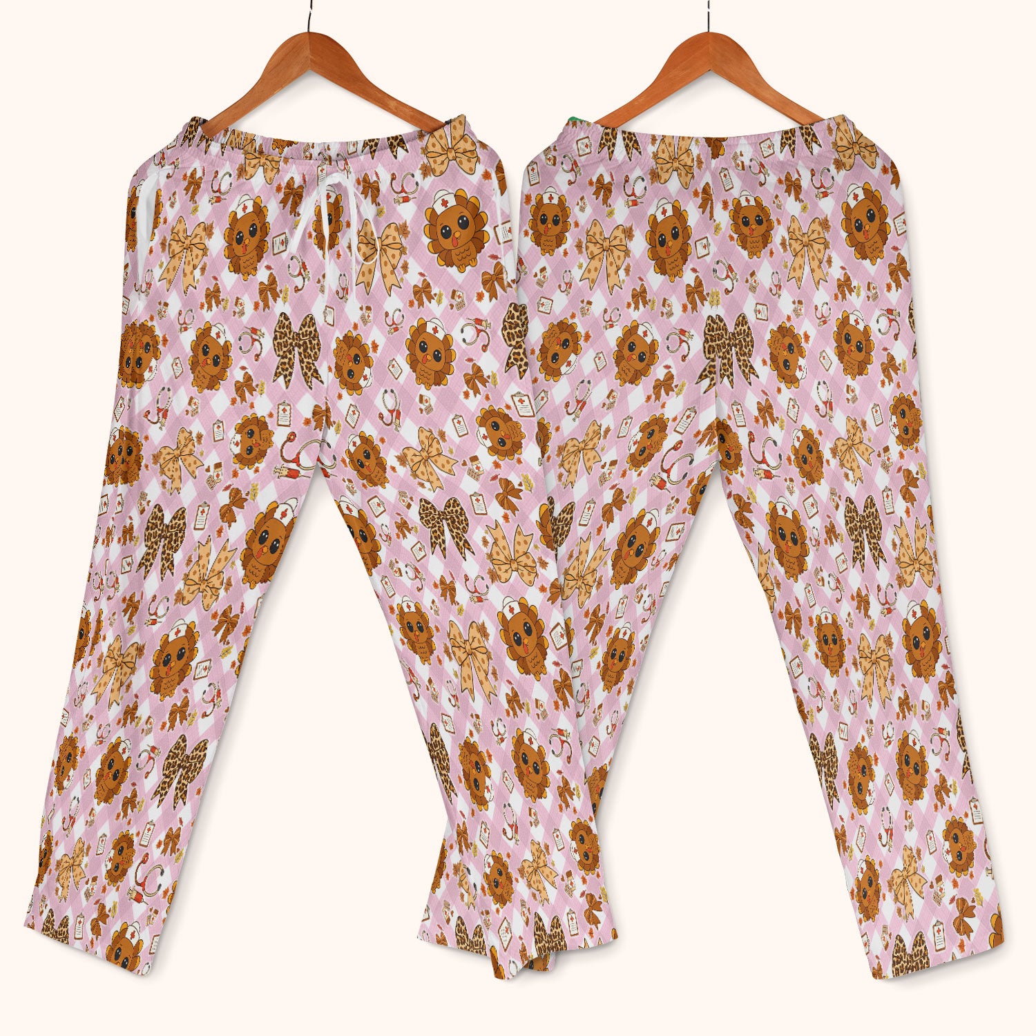 Thanksgiving Turkey Scrub Set for Nurses - Cute Fall Leaves and Bow Scrubs Pants and V Neck Top - Autumn Nursing Gift for Her