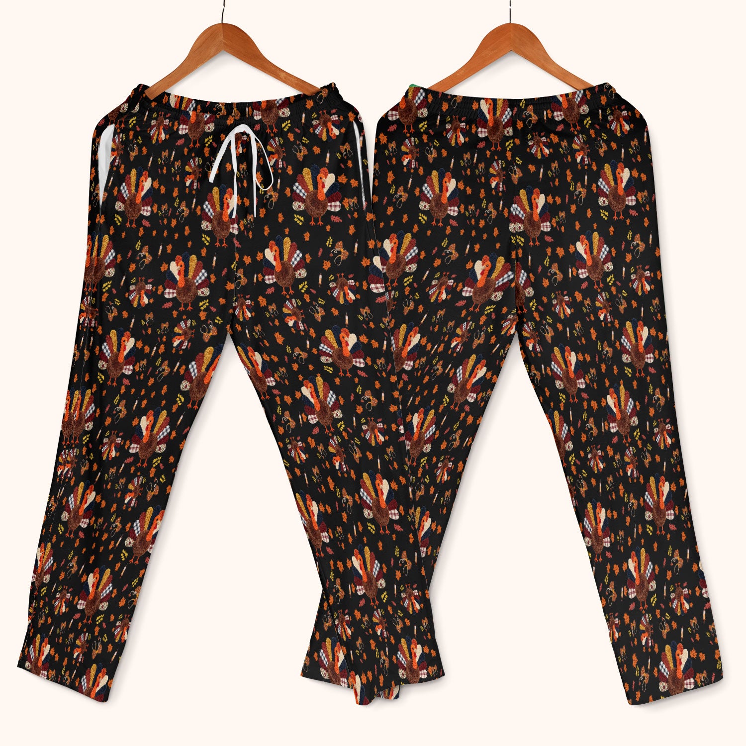 Thanksgiving Women's Scrub Sets - Funny Autumn Turkey Pants and V Neck Top - Breathable Fabrics Nursing Uniform