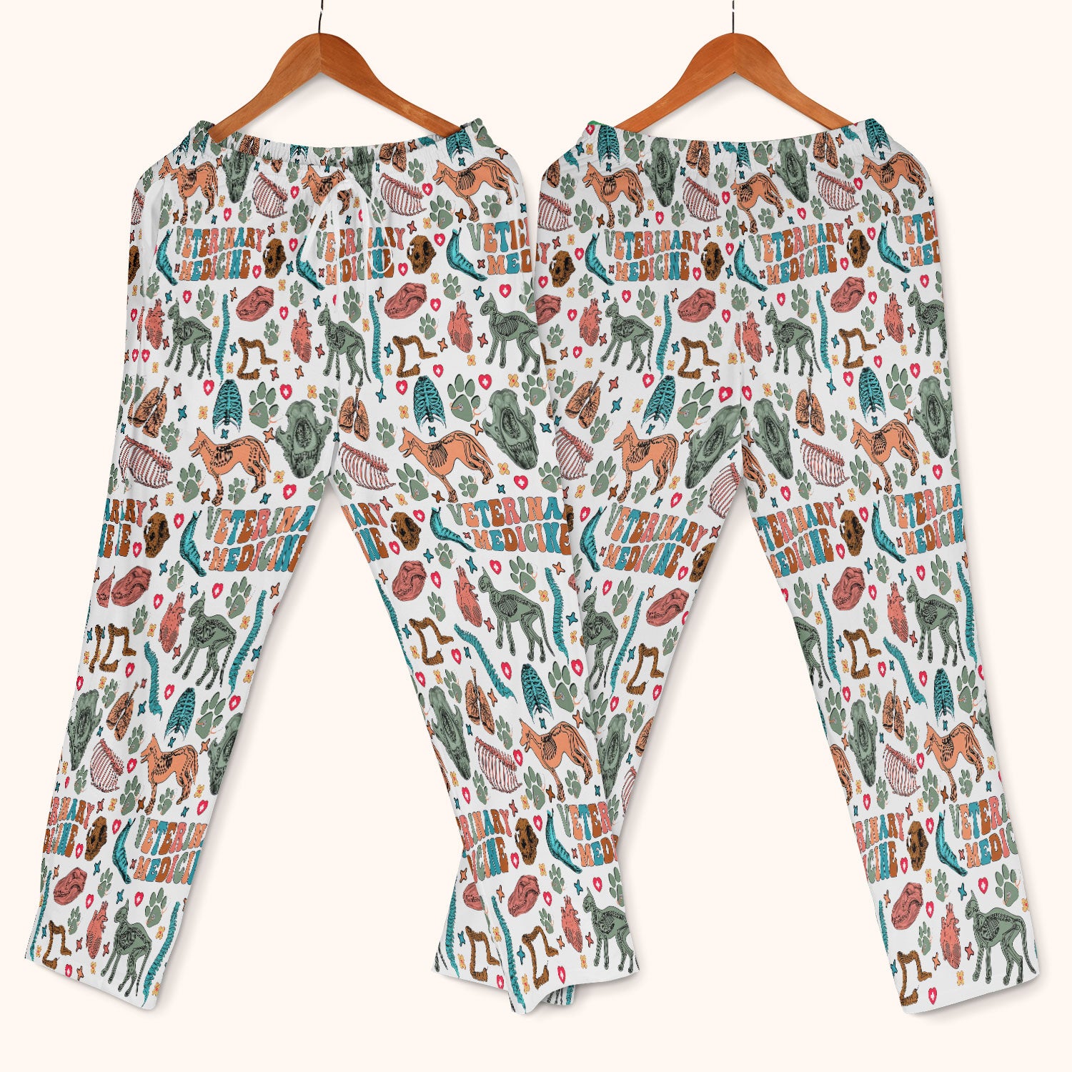 Veterinary Medicine Scrub Set - Cute Animal Anatomy Scrubs Pants and V Neck Top - Fun Vet Tech Nurse Uniform for Women
