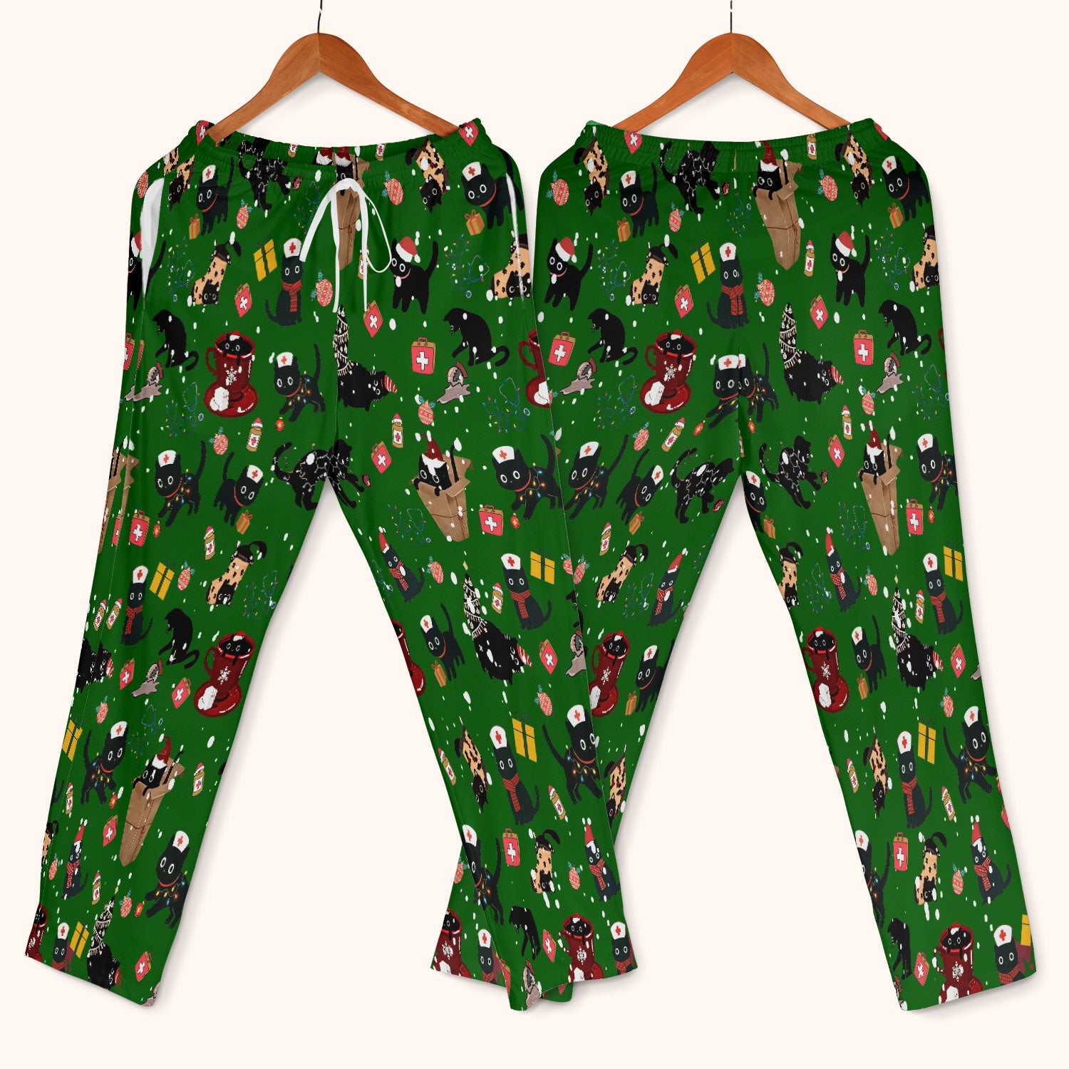 Christmas Cat Scrub Set for Nurse - Funny Black Cats Scrubs Pants and V Neck Top - Cute Holiday Medical Uniform for Women