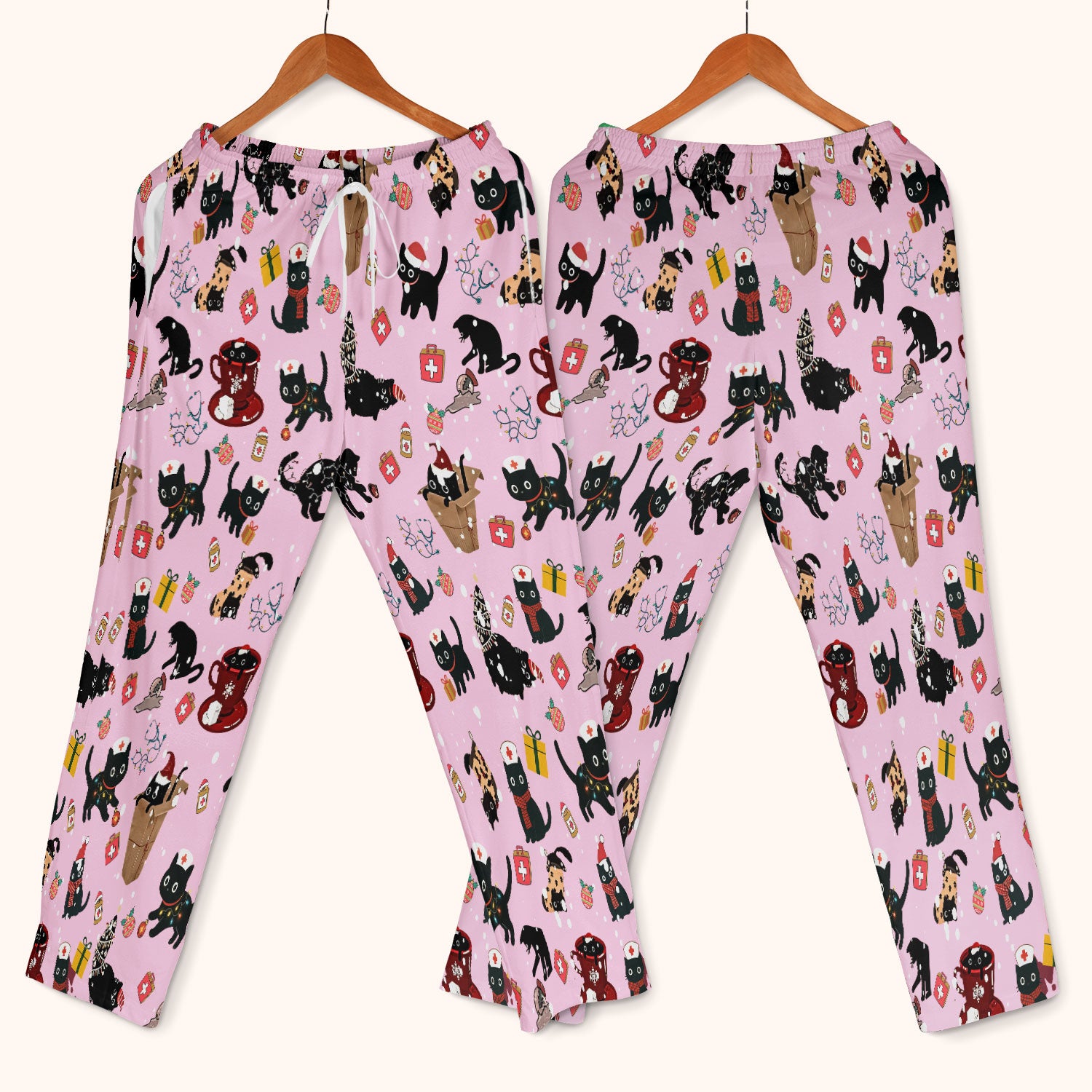 Funny Cat Scrub Sets for Women - Christmas Black Cats Pants and V Neck Top - Breathable Fabrics Nursing Uniform