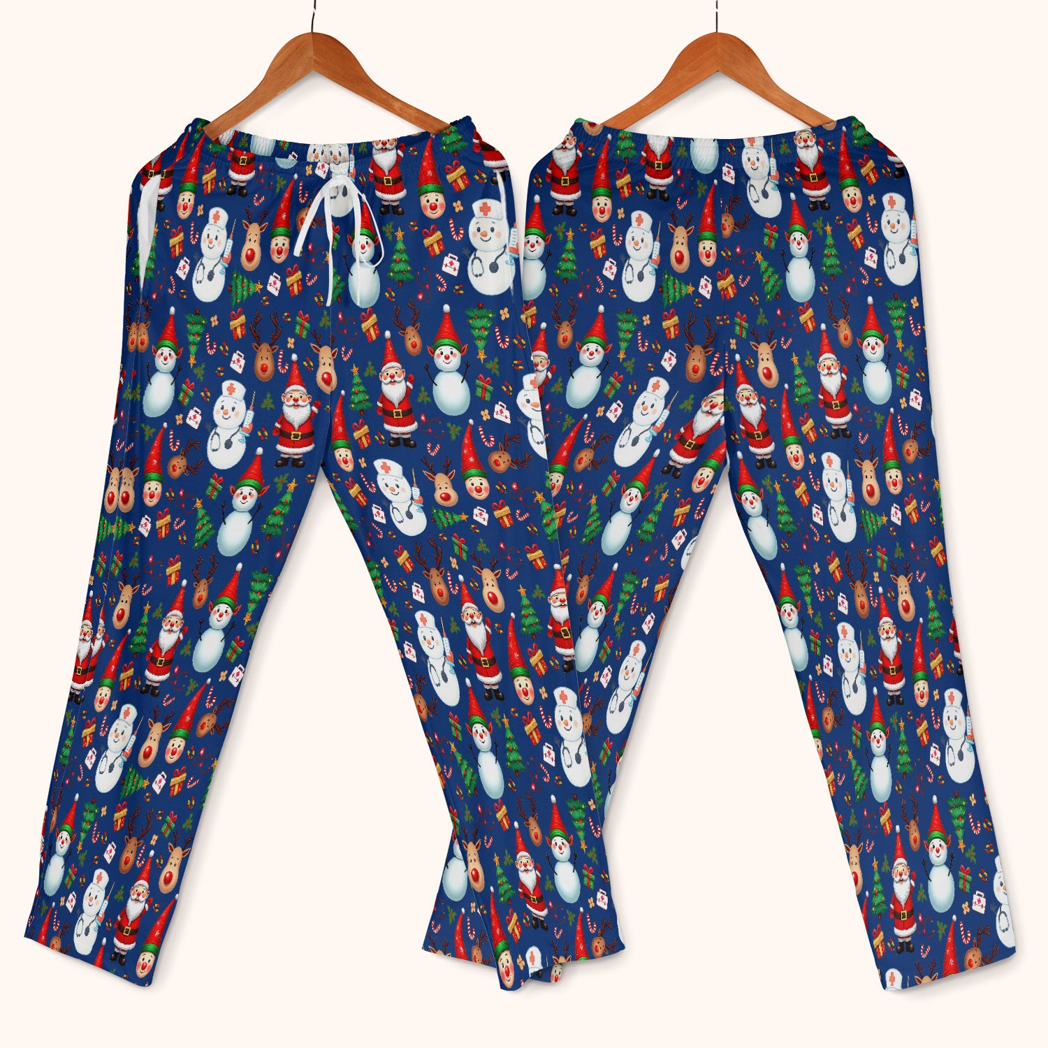 Christmas Nurse Scrub Set - Cute Snowman Santa Reindeer Pattern Medical Uniform - Festive Holiday Scrubs Pants and V Neck Top