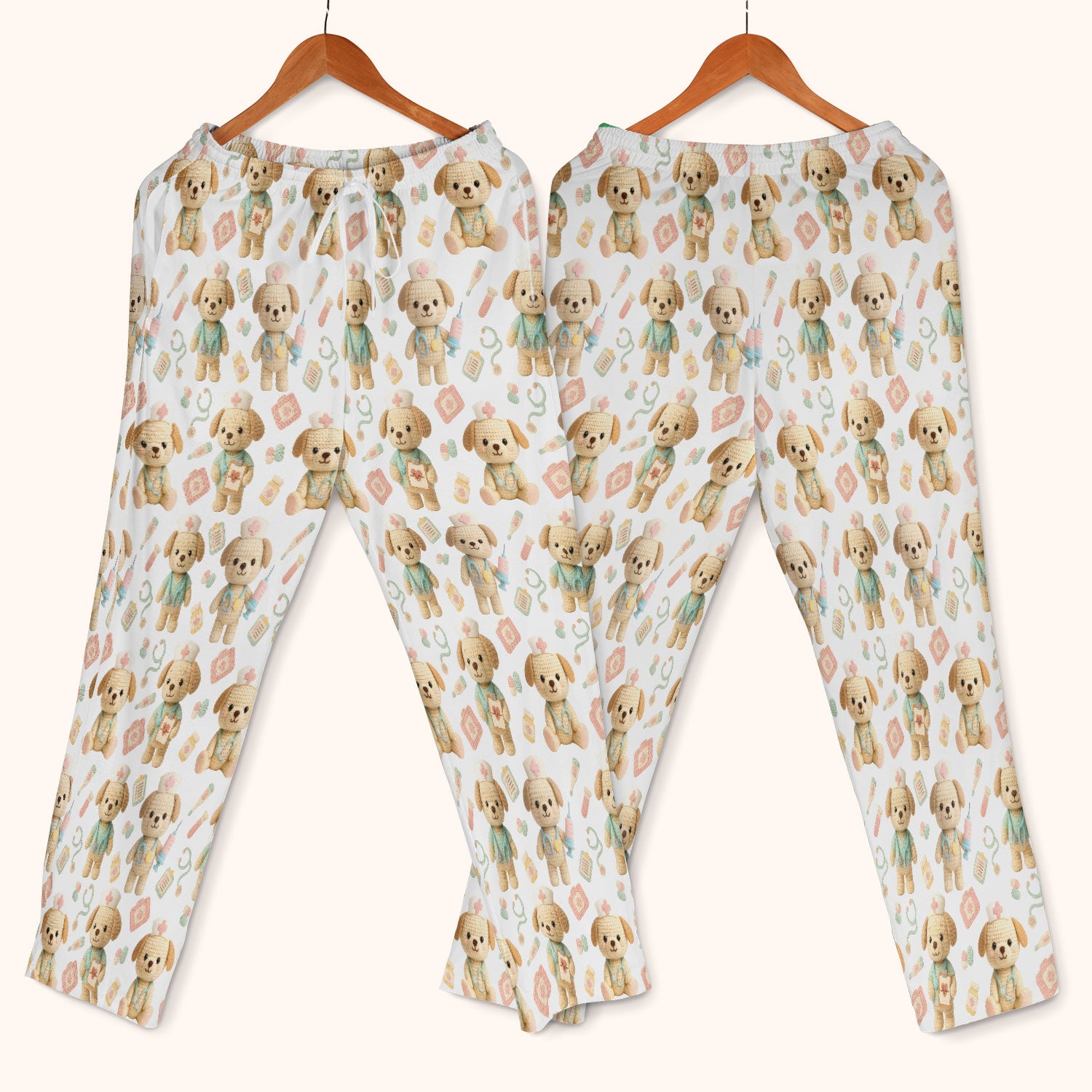 Cute Labrador Scrub Set for Nurse - Pastel Crochet Dog Scrubs Pants and V Neck Top - Adorable Puppy Med Uniform Gift for Women